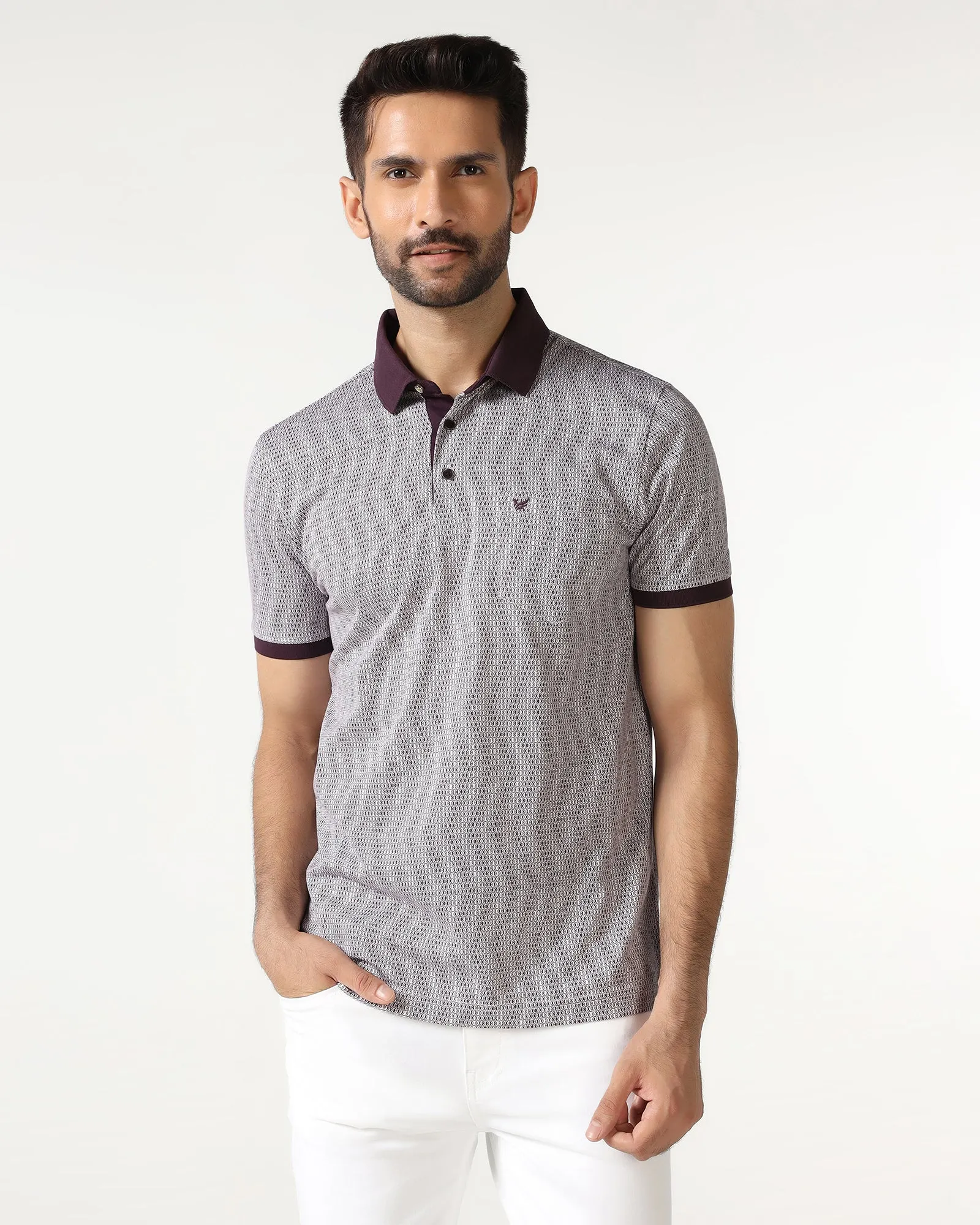 Luxe Apparel Dark Purple Printed Polo - Zap