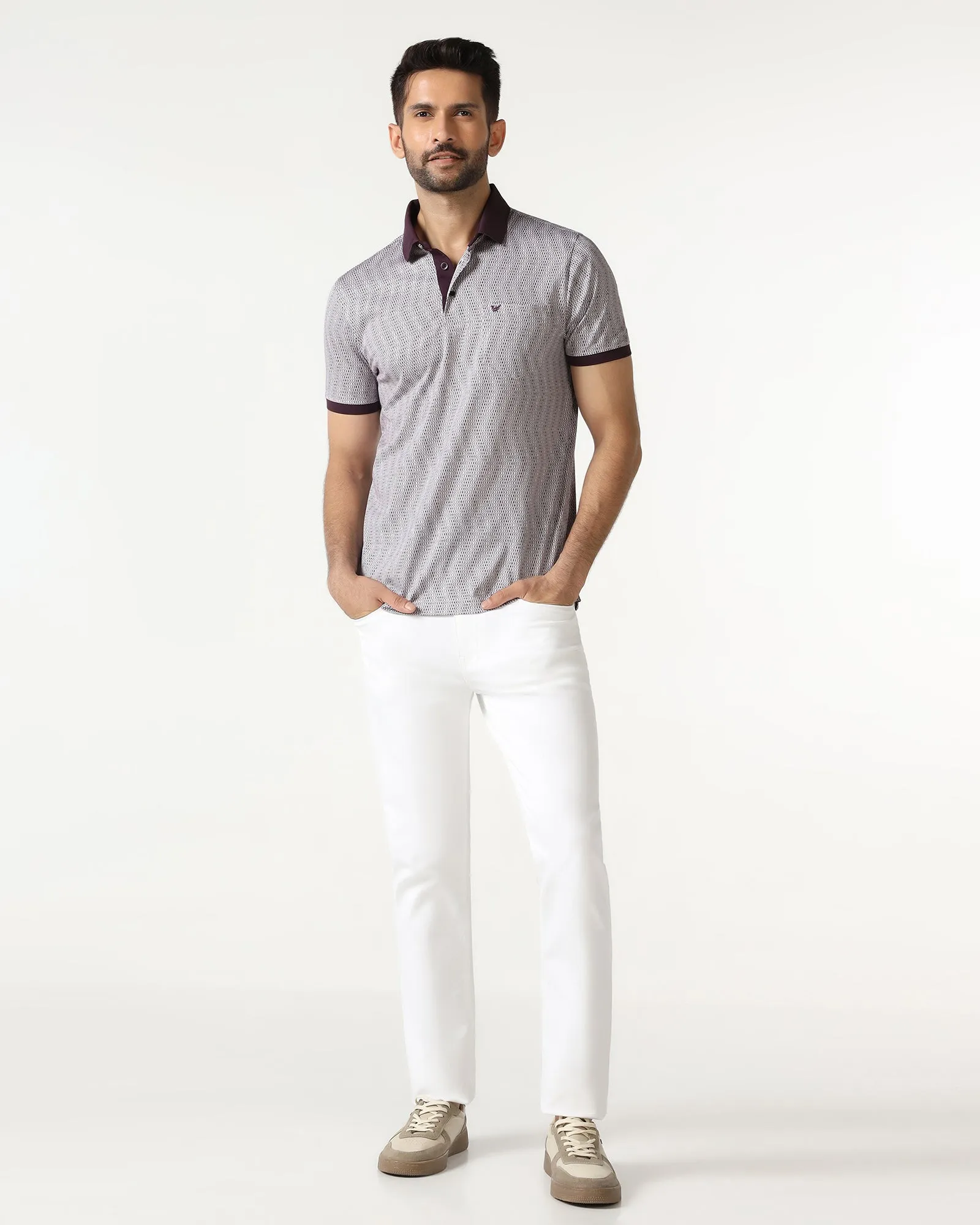 Elegant Fit Dark Purple Printed Polo - Zap