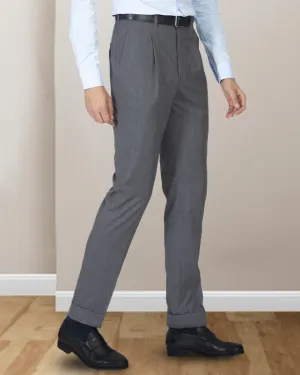 EZS Washable Wool Pants: Plain Mid Grey Comfy Waistband ErgonomicArticulatedDesign