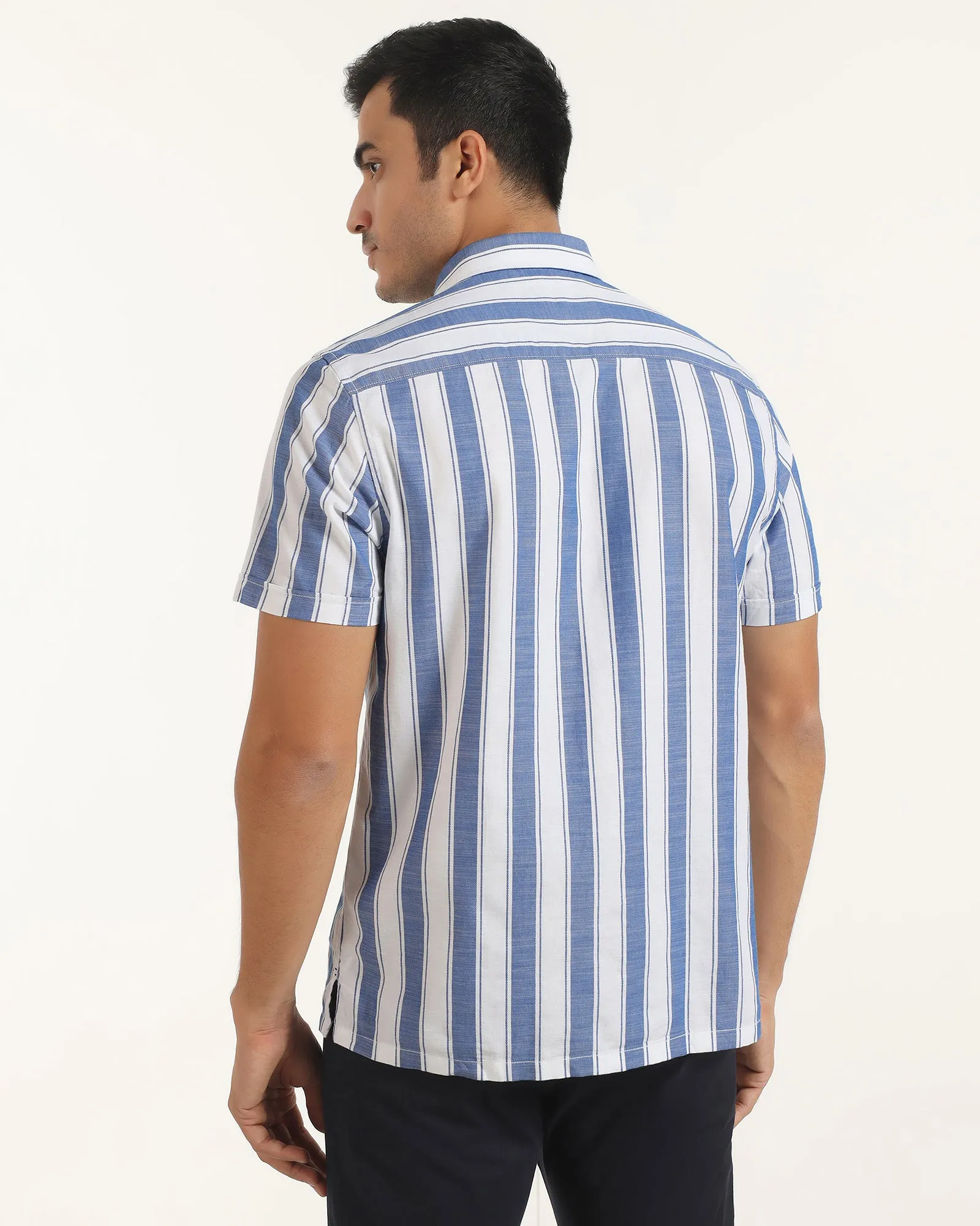Casual Half Sleeve Navy Stripe Shirt - Delmor Camouflage Style Morning Comfort