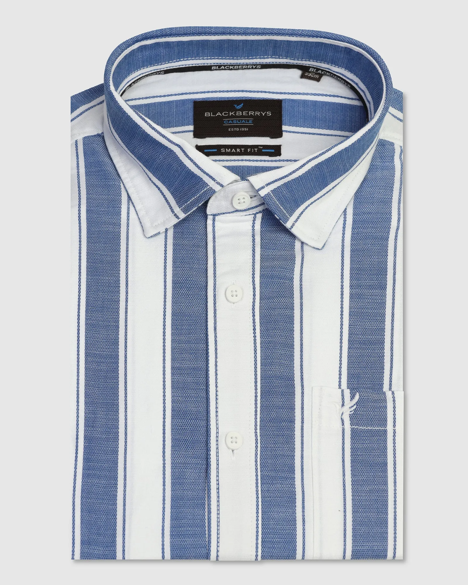 Casual Half Sleeve Navy Stripe Shirt - Delmor Anti Odor Treatment