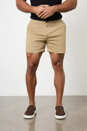 Athletic Fit Chino Shorts 5" in Dark Sand Relaxed Waist