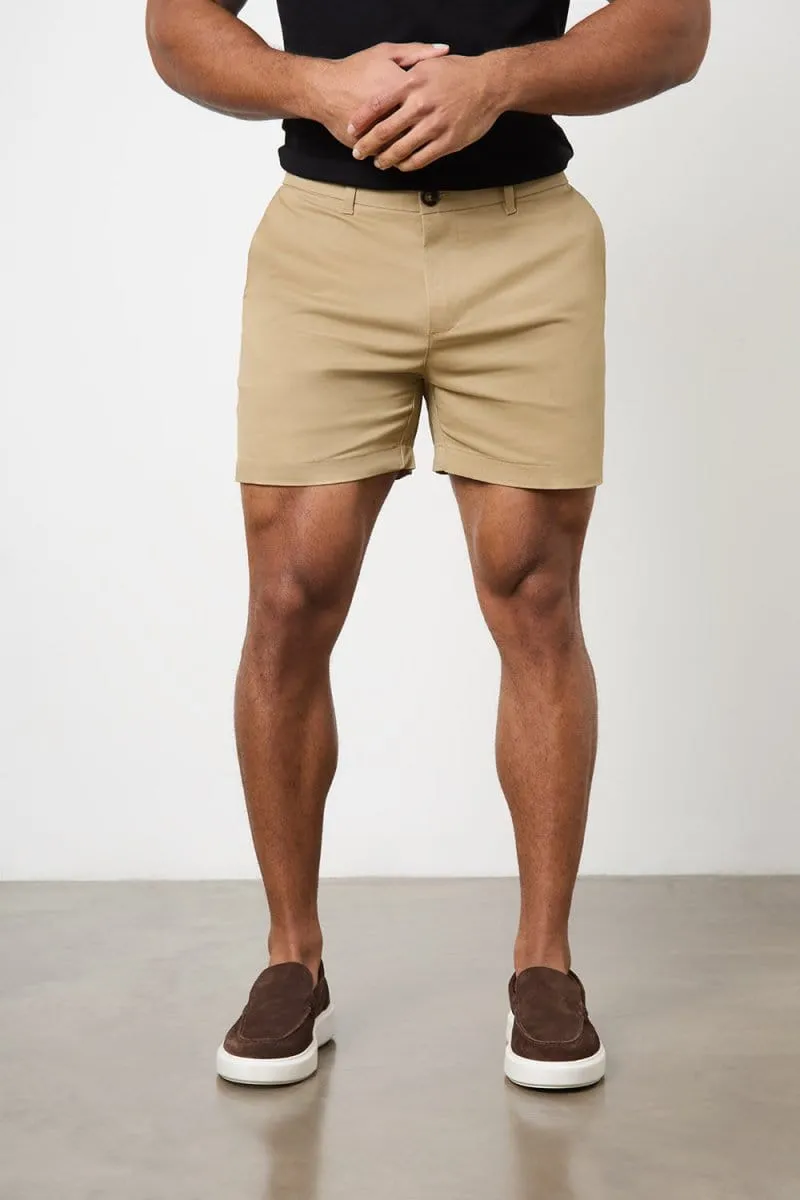 Athletic Fit Chino Shorts 5" in Dark Sand Relaxed Waist