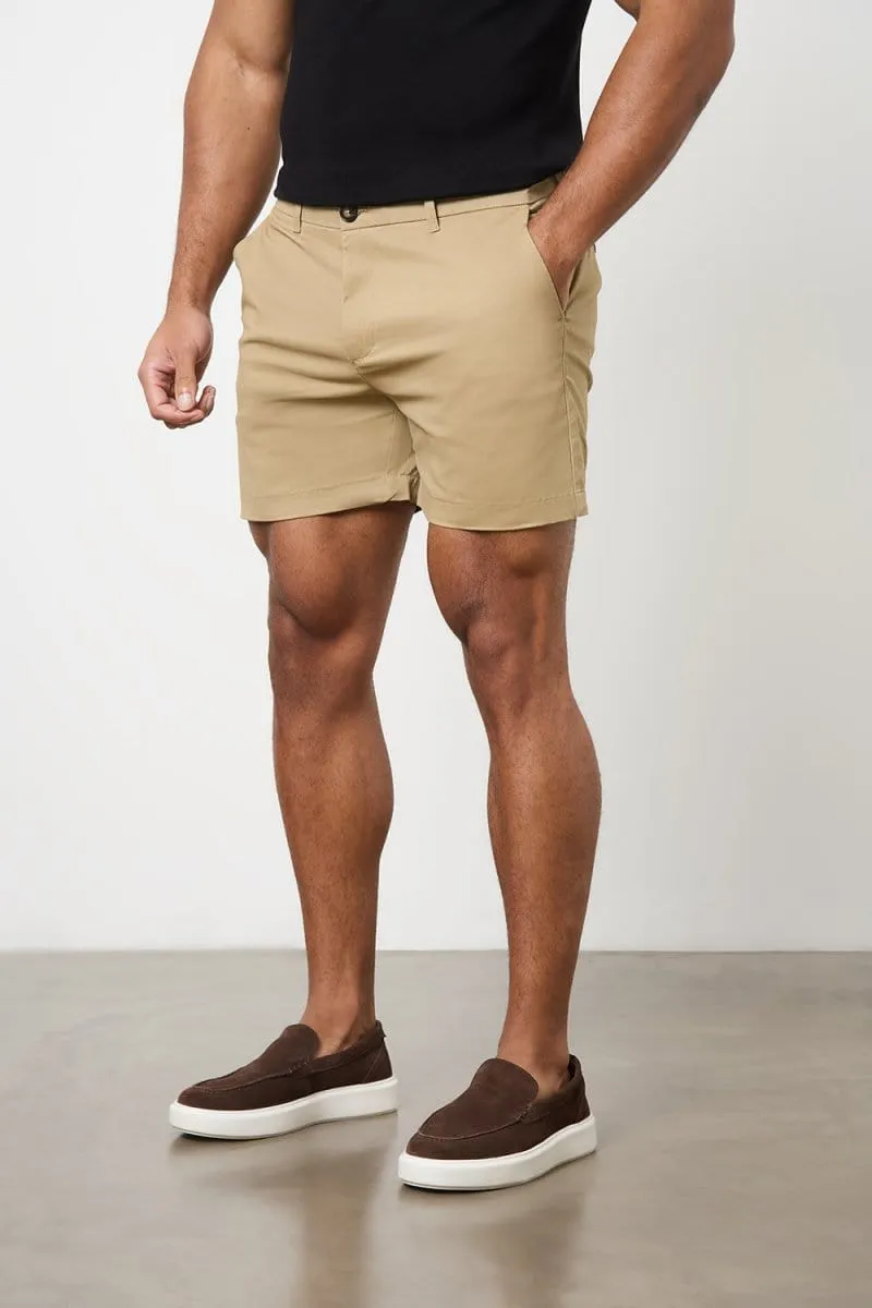 Athletic Fit Chino Shorts 5" in Dark Sand Layered Protection System