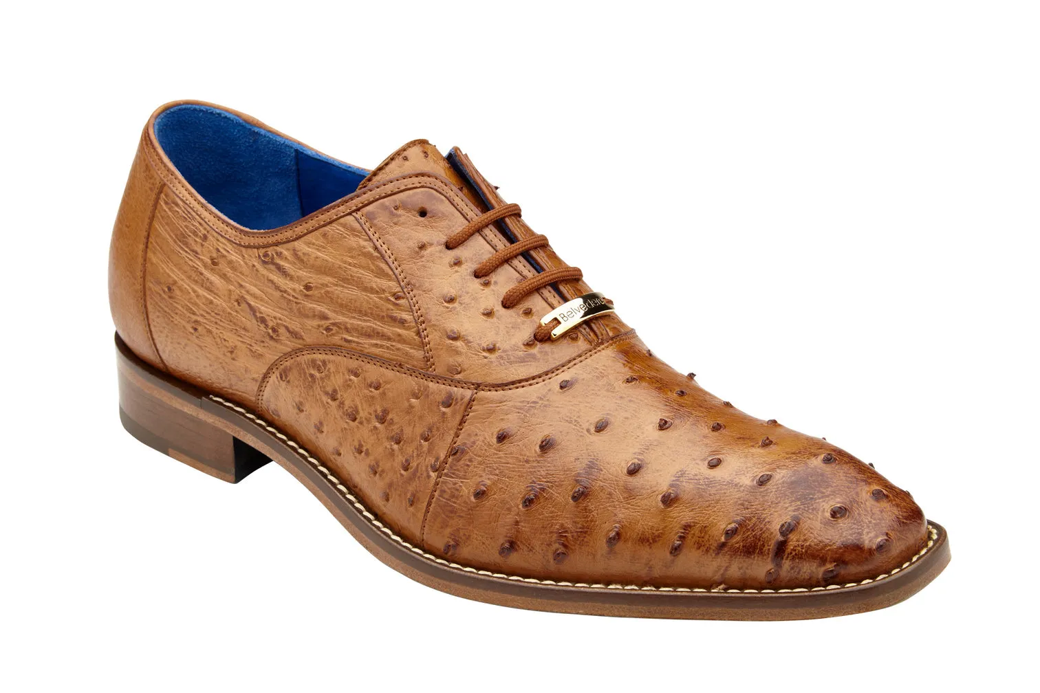 Belvedere - Orlando, Genuine Ostrich Quill Dress Shoe - Antique Peanut - D01 (IN STORE) Lightweight EVA Material