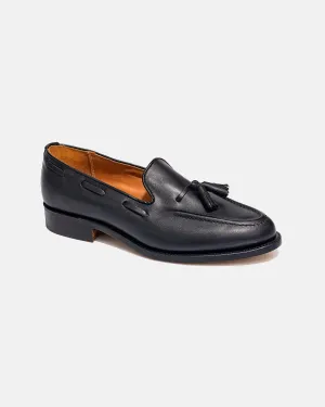 Made-in-England Black Calfskin Tassel Loafer Bounce Edge Stud Cool