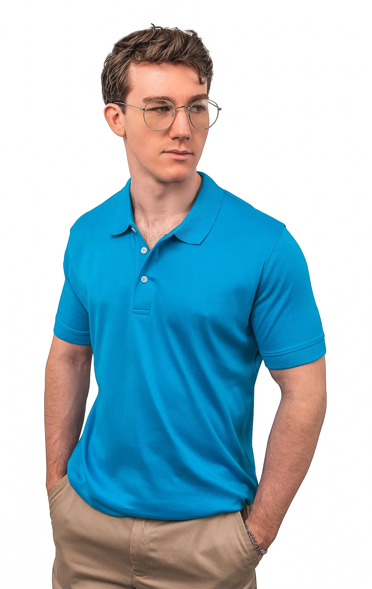 CLEOCOTTON LIGHT BLUE POLO SHIRT Simple Layer All-Purpose Wear