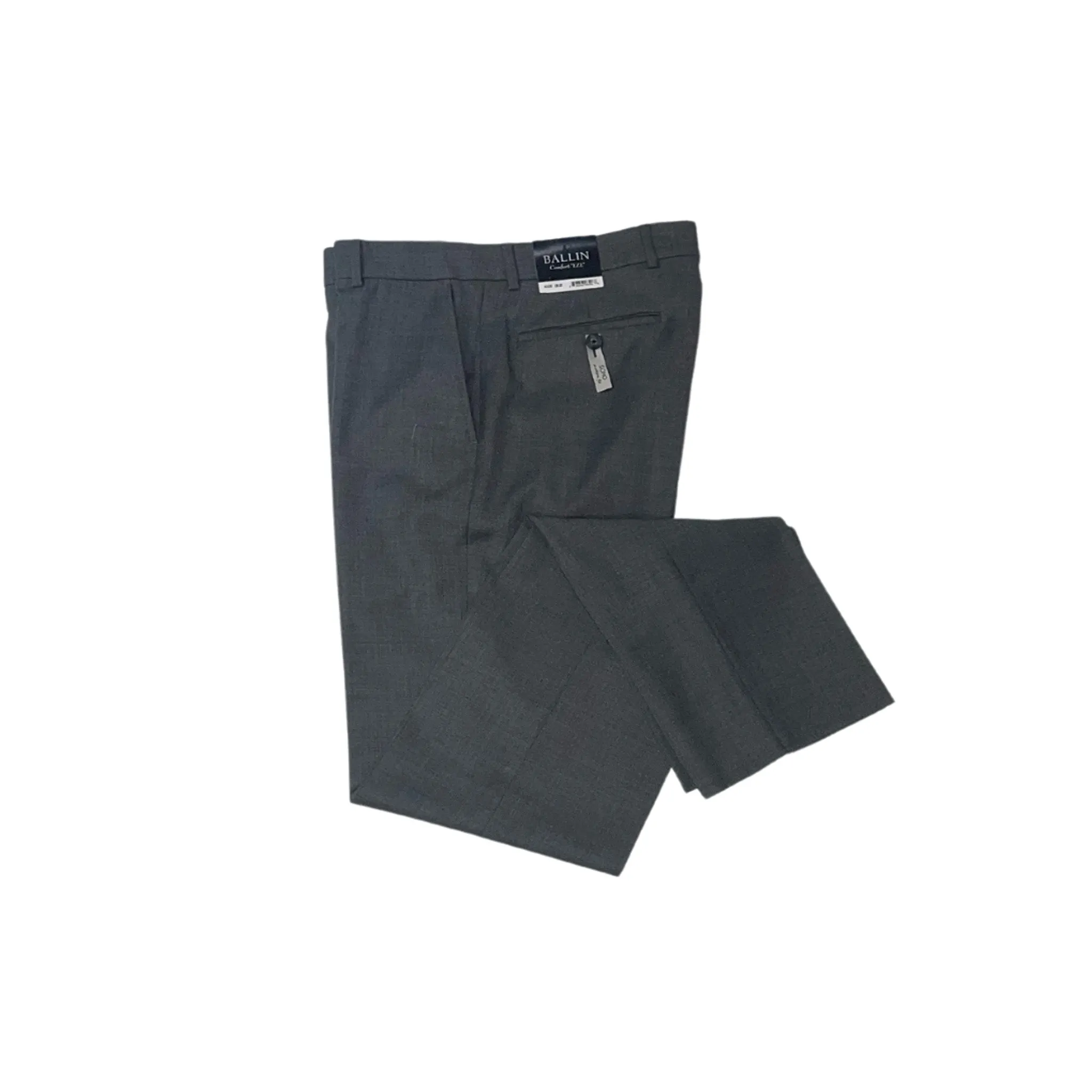 Ballin Modern Fit Super 120's Wool 4 Harness Serge Flat Front Pant in Mid Grey Structured Hemline HighWaistSupport