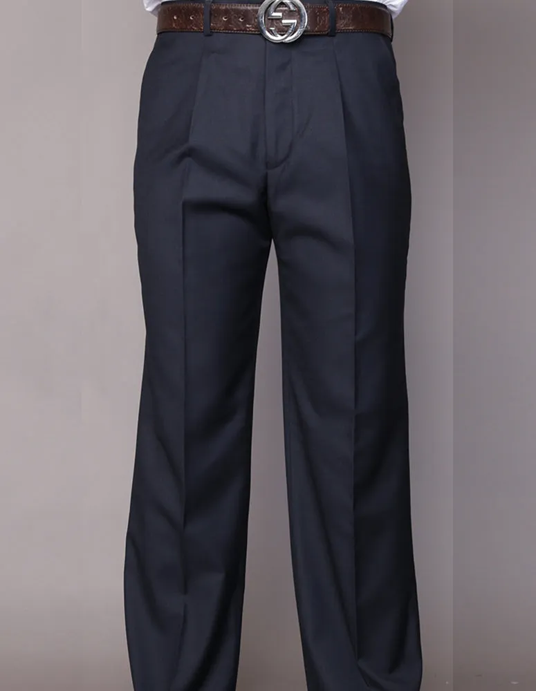 All-day Comfort NAVY REGULAR FIT PLEATED PANTS