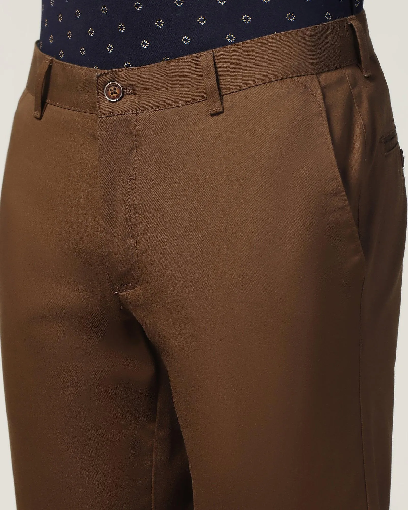 Non Binding Waist Body shaping Slim Fit B-91 Casual Brown Solid Khakis - Marico