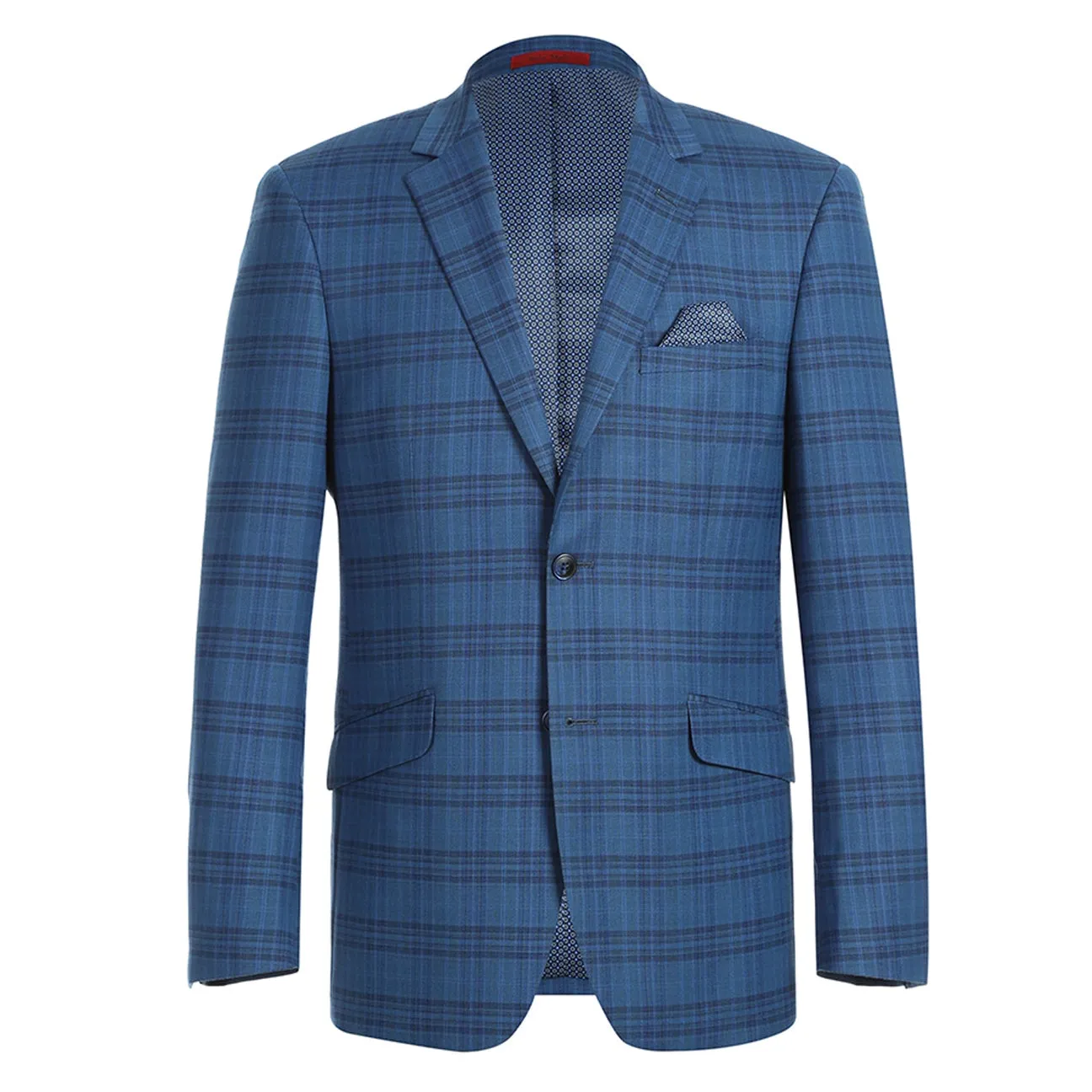 QuickDry Fabric Alessandro Vitello by Renoir Blue Slim Fit Notch Lapels Check Blazer 294-9