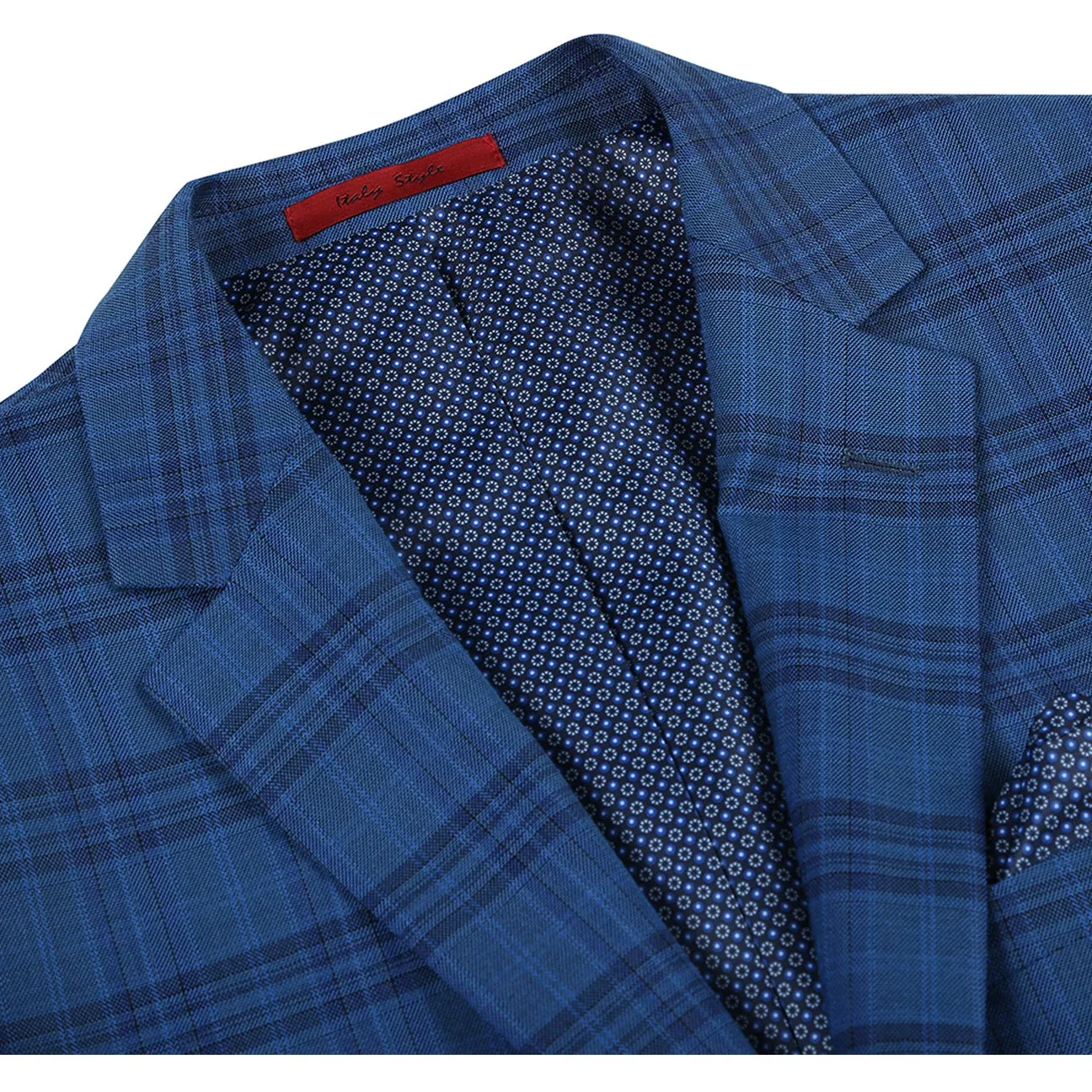 Alessandro Vitello by Renoir Blue Slim Fit Notch Lapels Check Blazer 294-9 Stylish Daily Fit
