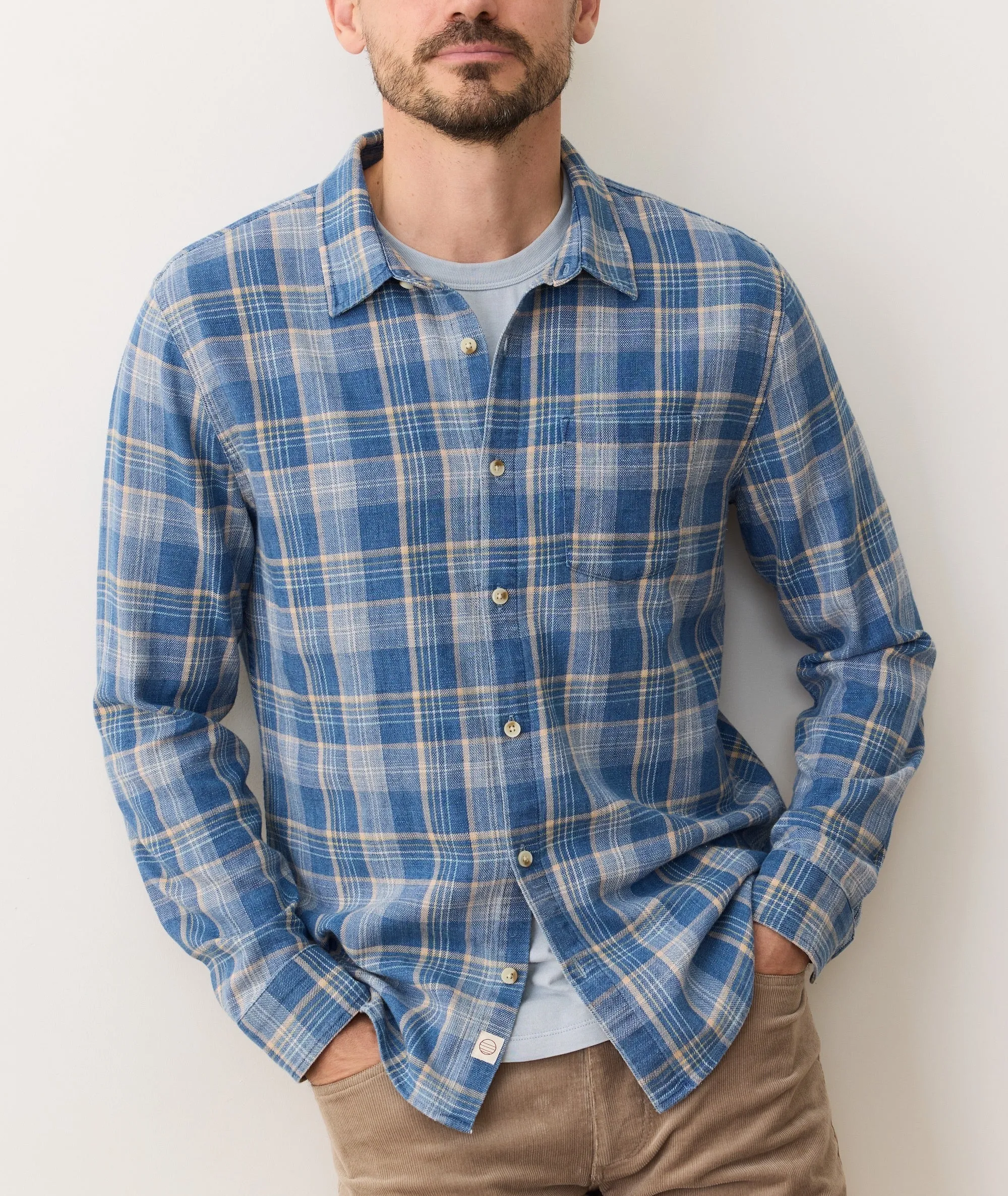 Harbor Style Stretch Selvage Shirt - Blue/Indigo Plaid