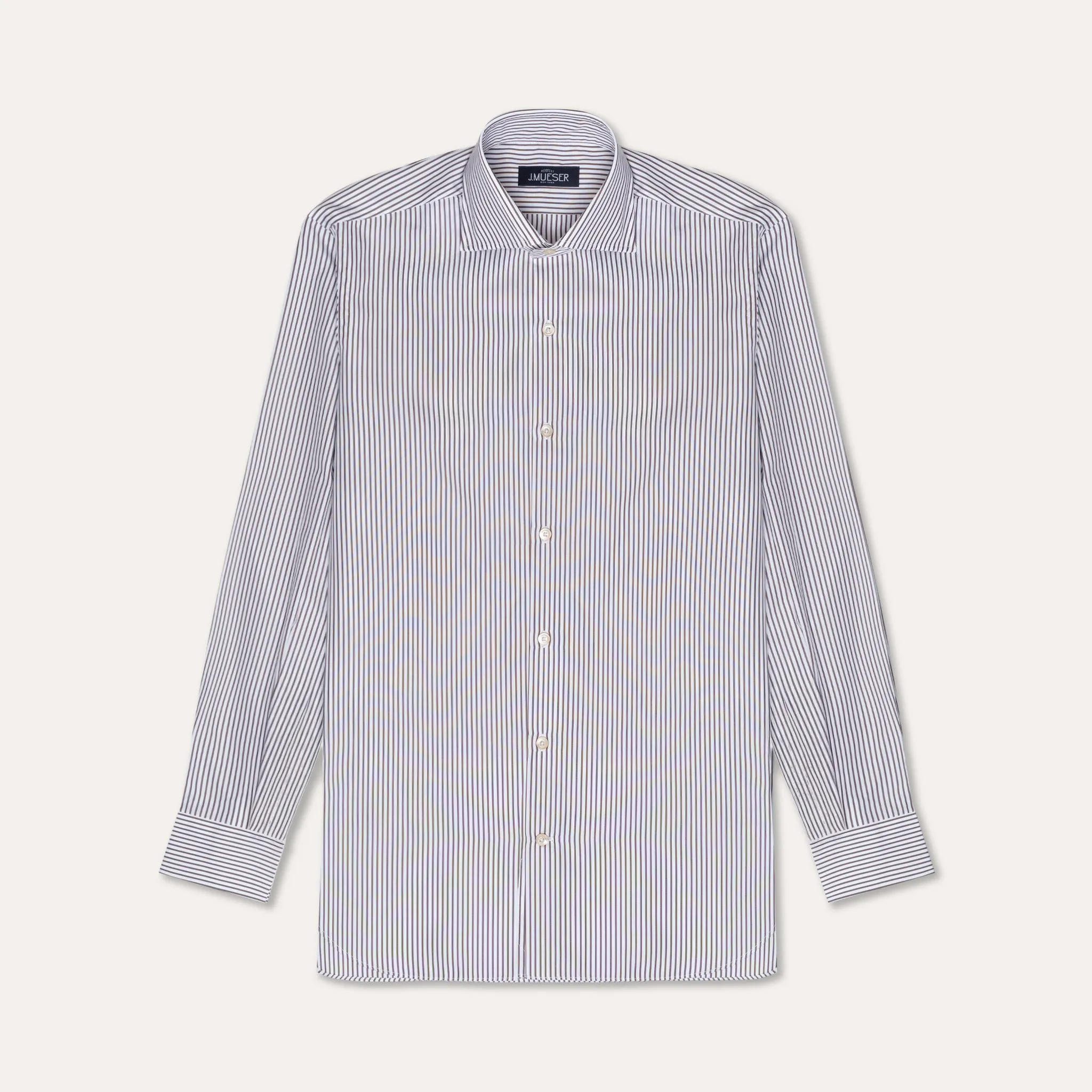 Brown Stripe Poplin Spread Collar Shirt Modular Attachment System