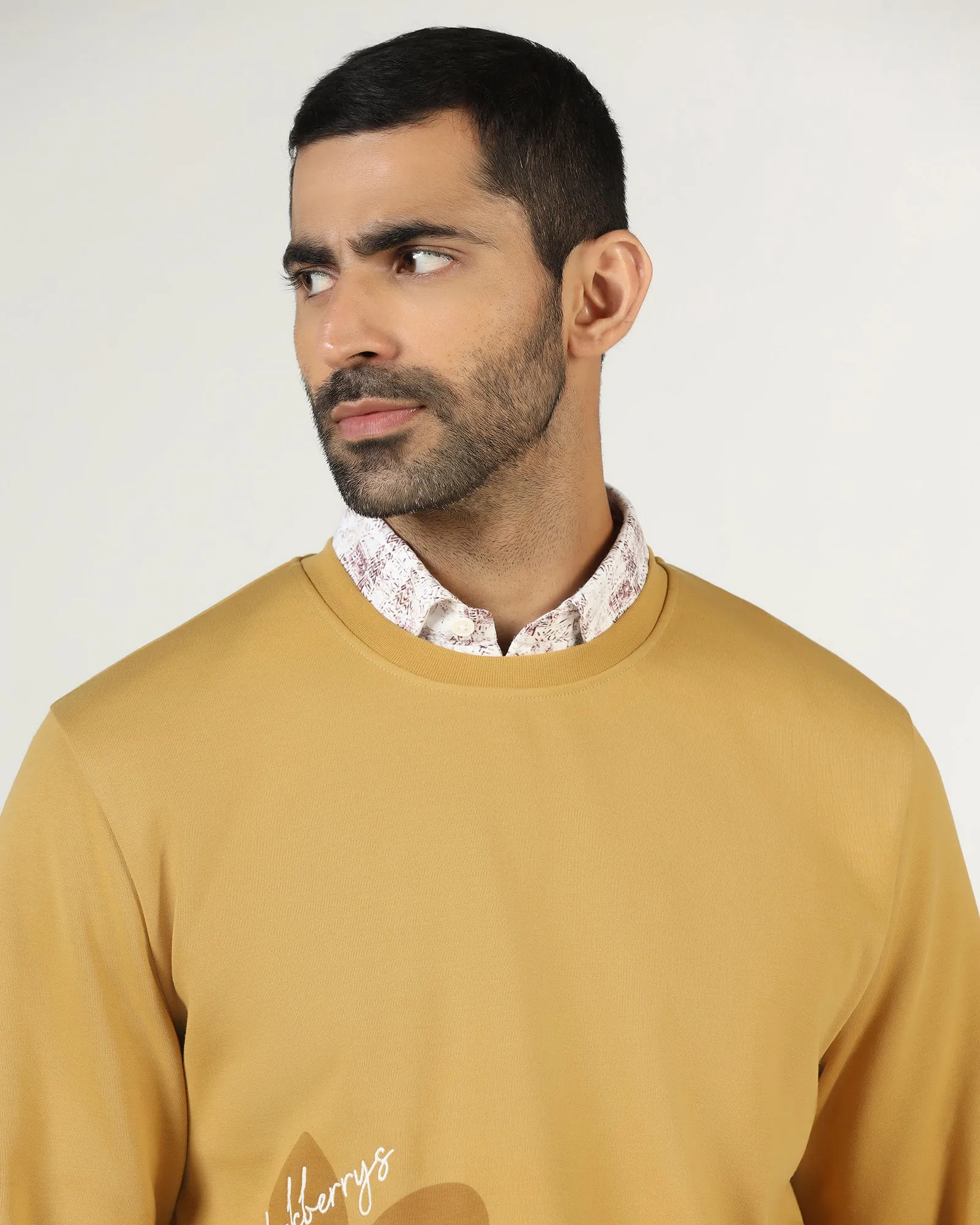WrinkleFreeTexture African Bold Mustard Crew Neck Solid Sweatshirt - Eve