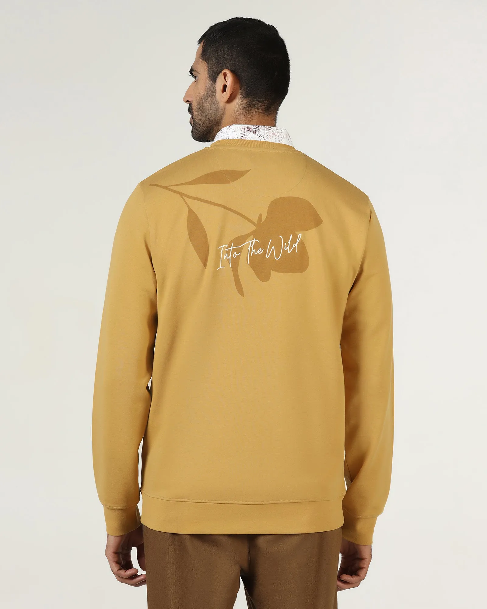 Mustard Crew Neck Solid Sweatshirt - Eve Sky Cool StaticResistantLining