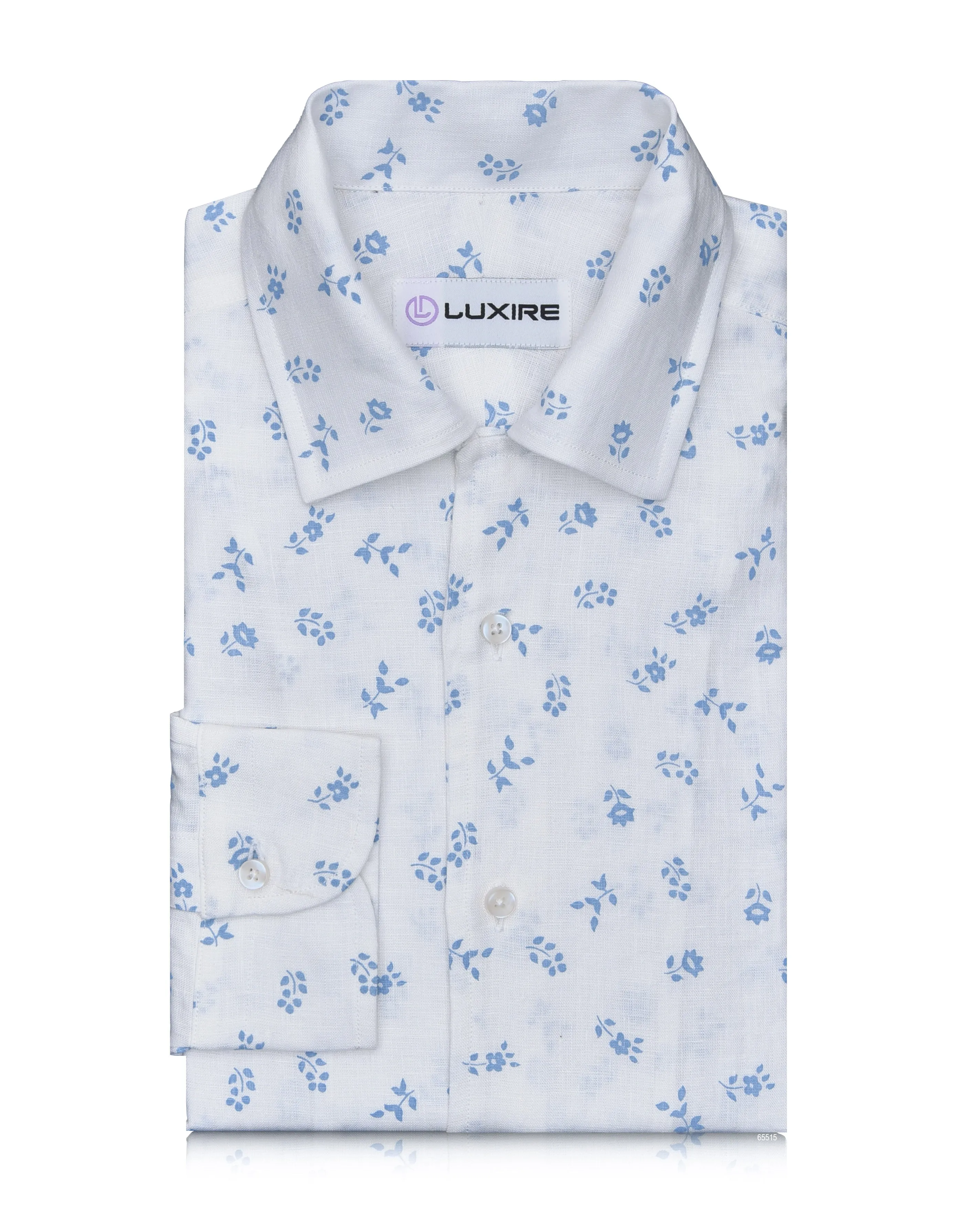 Linen: Pale Blue Printed Leaves On White Trendy Trousers FlexibleElasticity