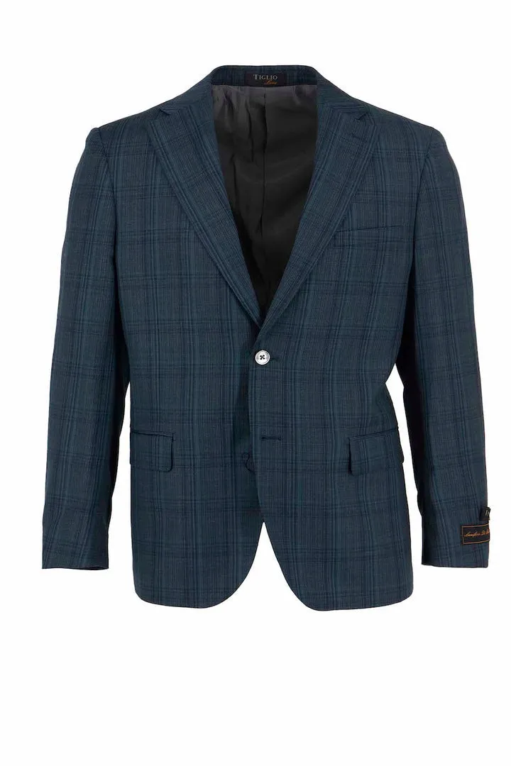 Tiglio Luxe Blue Windowpane Dolcetto Modern Fit, Pure Wool Jacket TL3300 Green Material Daywear Staple