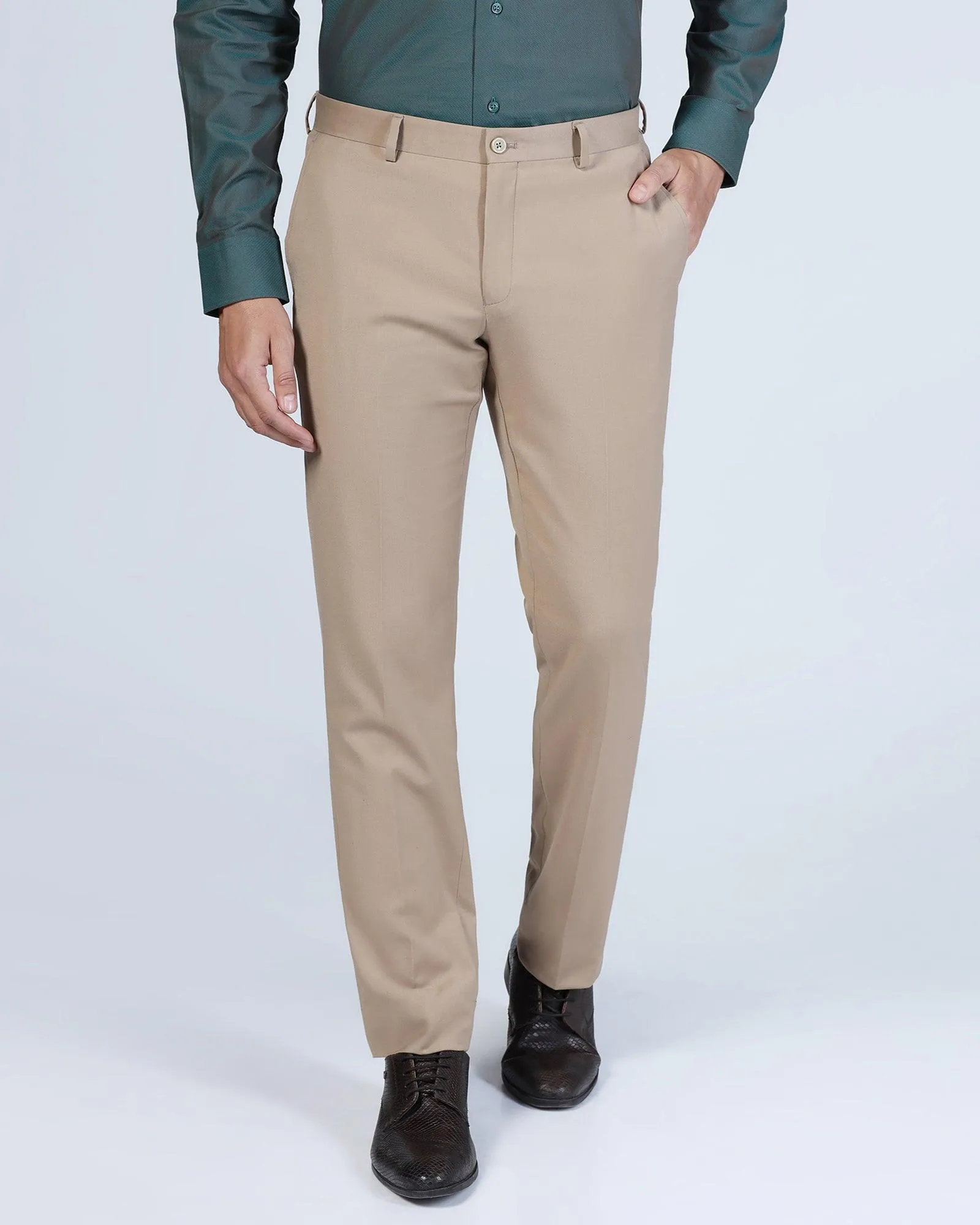 Slim Comfort B-95 Formal Beige Solid Trouser - Eldorado Compression Support Lining Mesh Lined