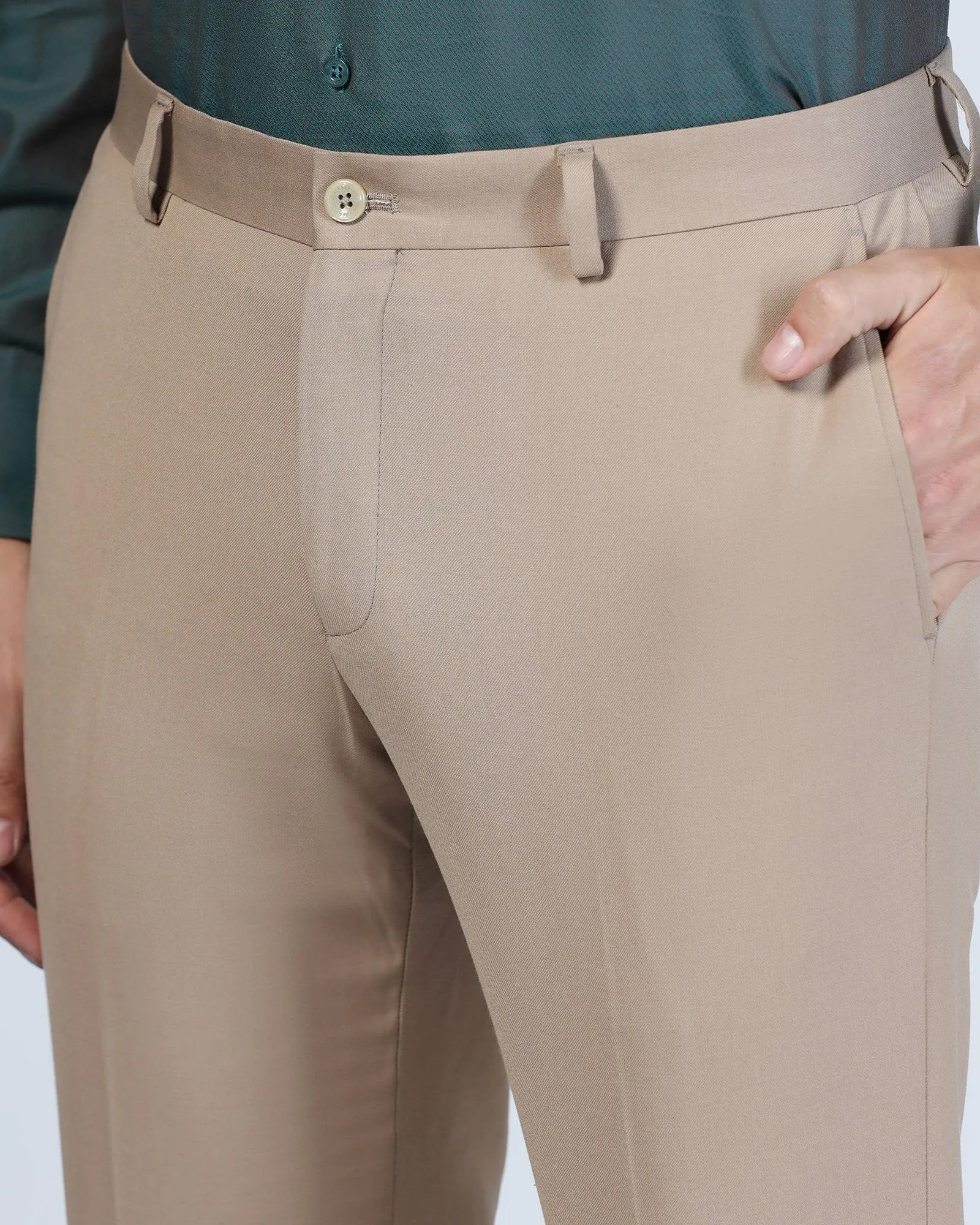 soft fit Slim Comfort B-95 Formal Beige Solid Trouser - Eldorado