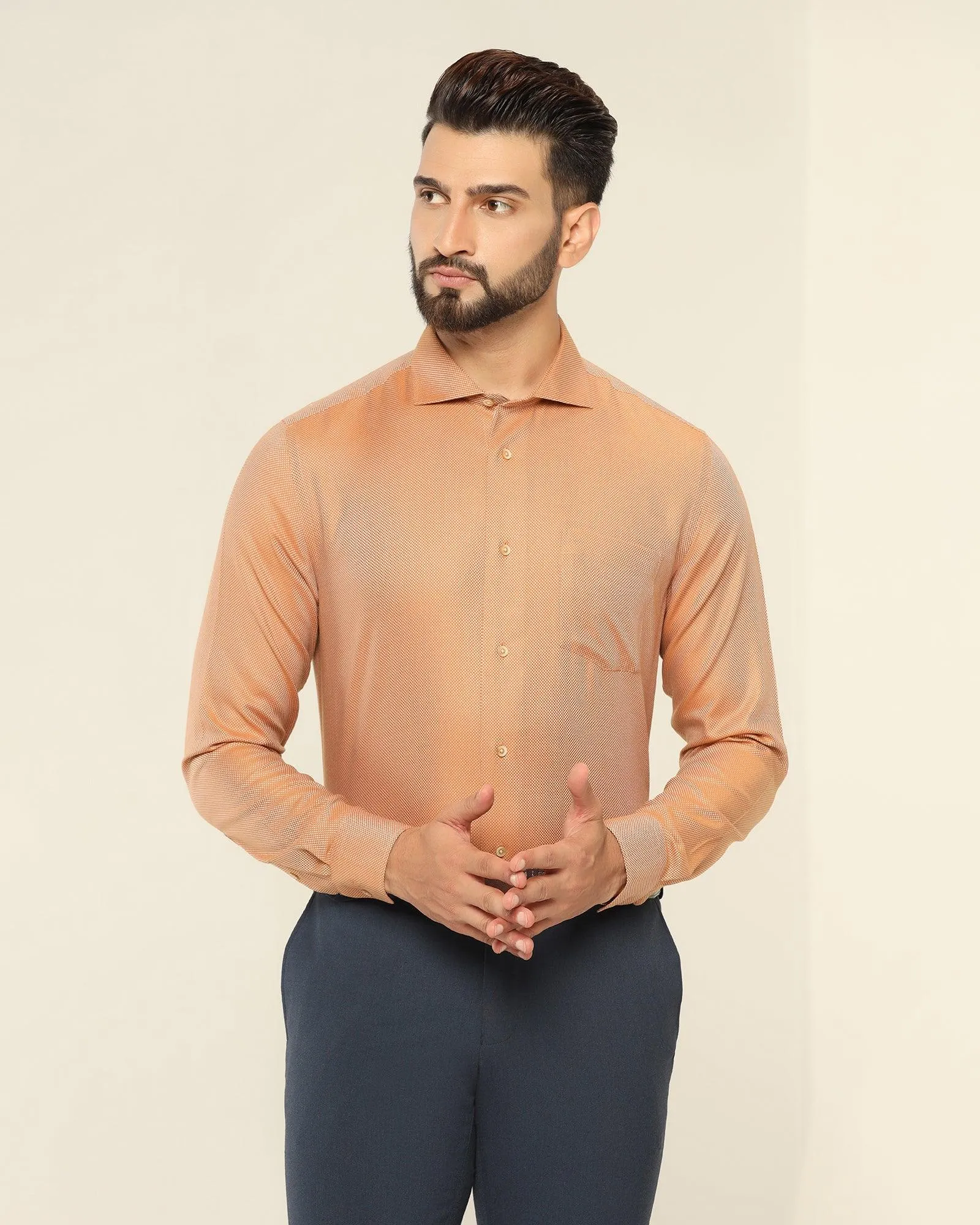 Formal Yellow Textured Shirt - Quint Travel Friendly Non Iron