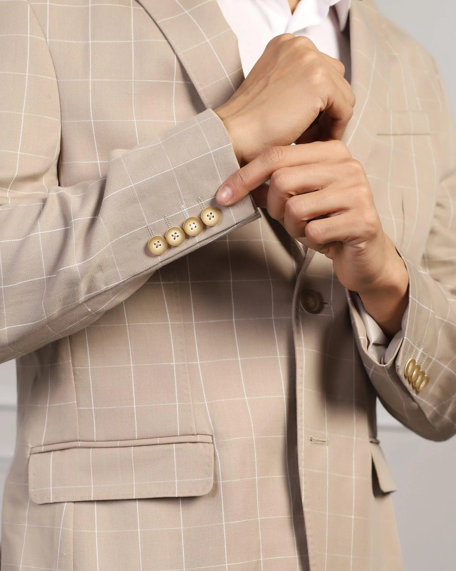 Linen Casual Brown Check Blazer - Timothy Anti Pill Surface