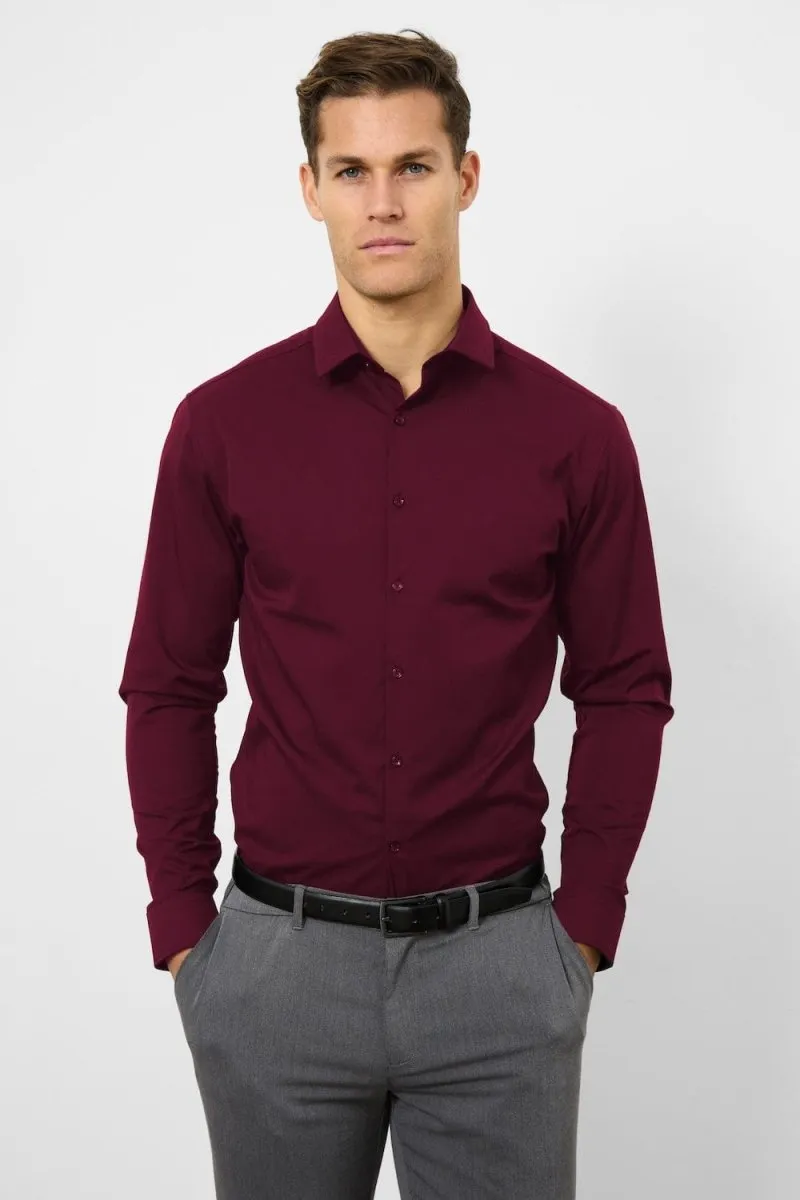 Athletic Fit Dress Shirt in Burgundy Anti Pilling Surface Earthy Hue