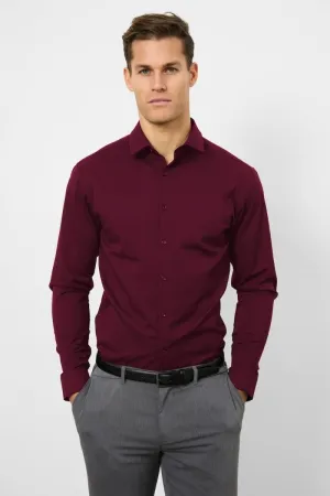 Athletic Fit Dress Shirt in Burgundy Anti Pilling Surface Earthy Hue