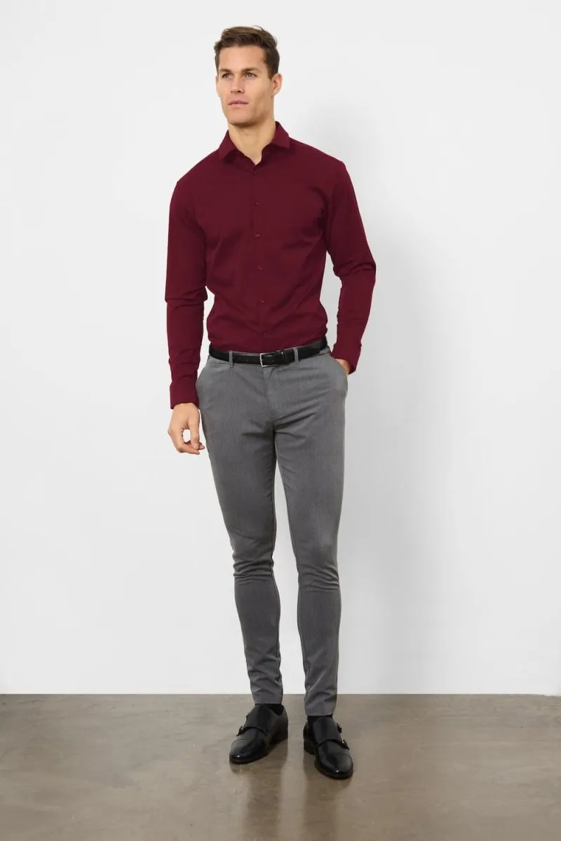 Athletic Fit Dress Shirt in Burgundy Unisex Option Versatile Styling