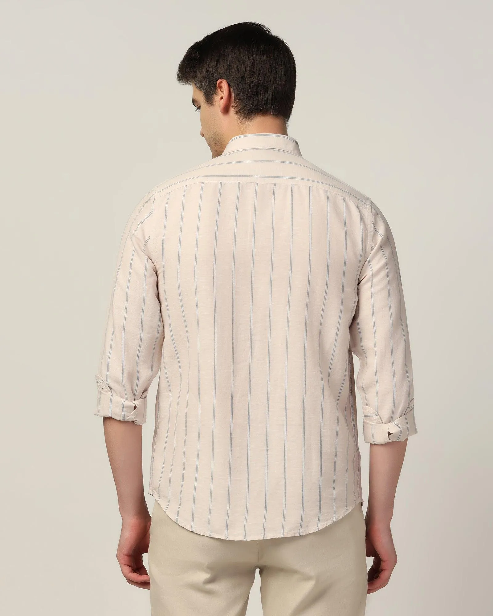 Eco-Friendly Fabric Loose style Linen Casual Ecru Stripe Shirt - Henry