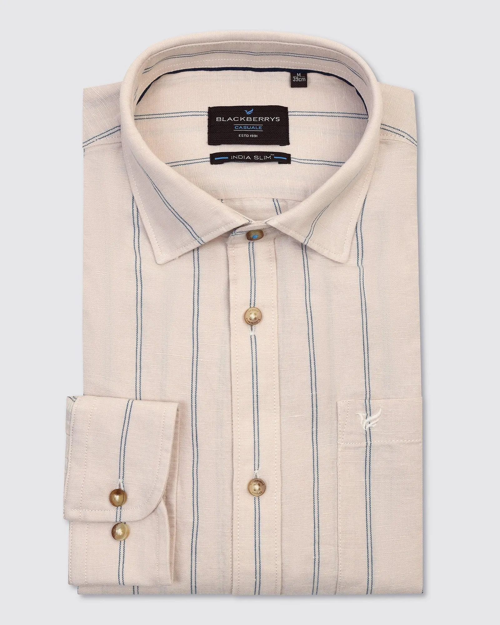 Linen Casual Ecru Stripe Shirt - Henry Friends Meetup