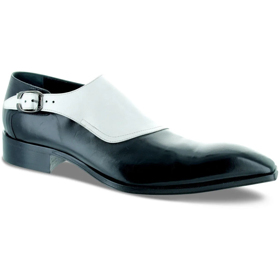 Jo Ghost Black White Leather Side Monk-Strap Shoes Stylish Finish
