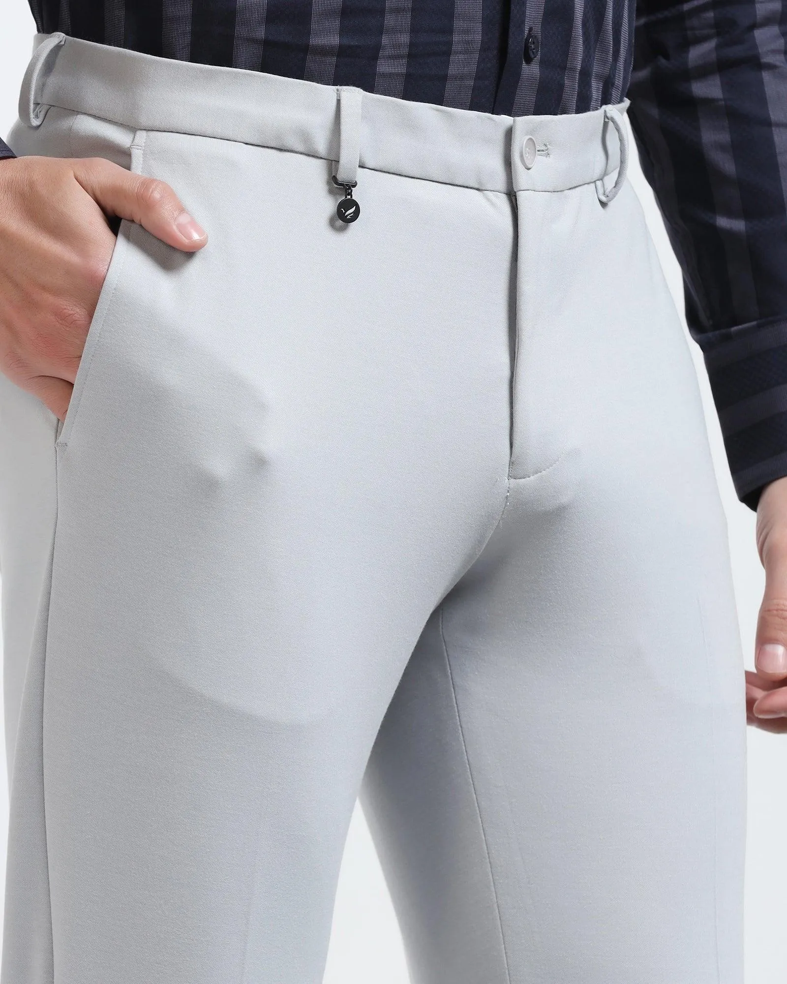 Slim Comfort B-95 Formal Light Grey Solid Trouser - Raider Flexible Fabric Reinforced Knees