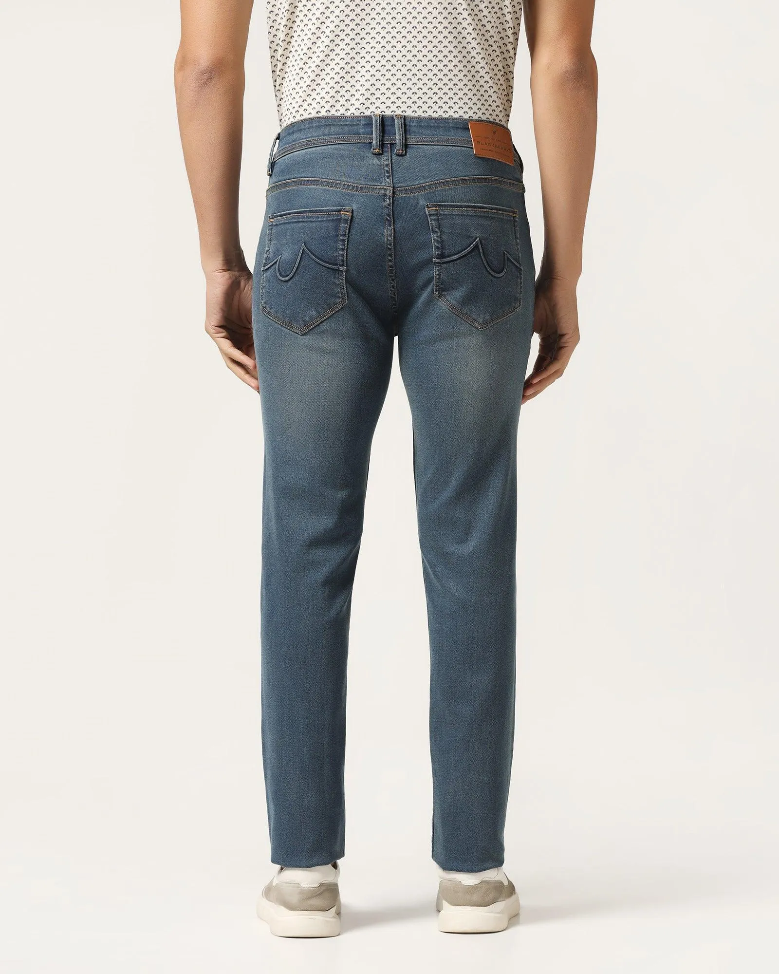 Slim Yonk Fit Indigo Blue Textured Jeans - Alfred Base Comfort Breathable Minimalist