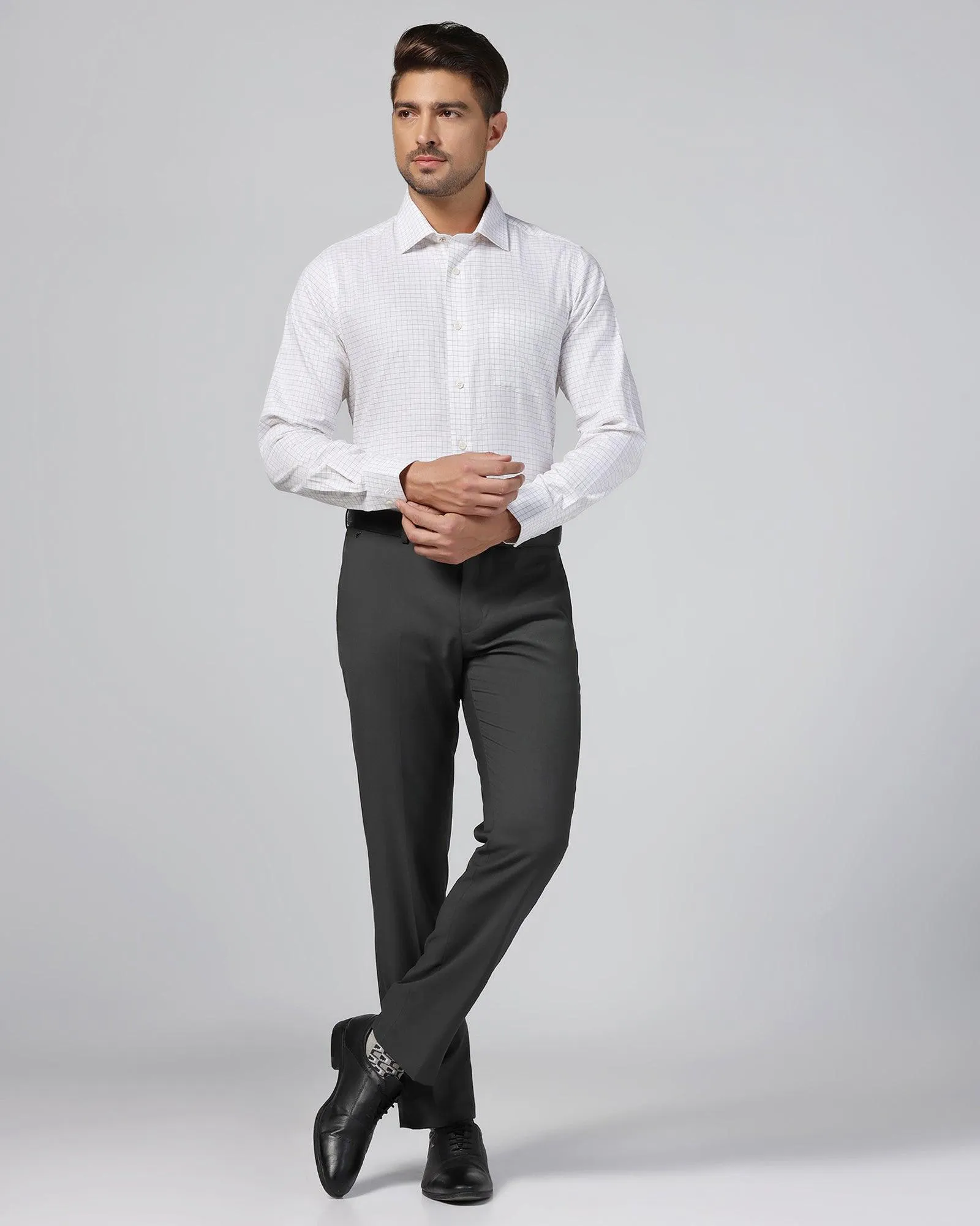 Clean Finish Slim Comfort B-95 Formal Charcoal Solid Trouser - Eldorado
