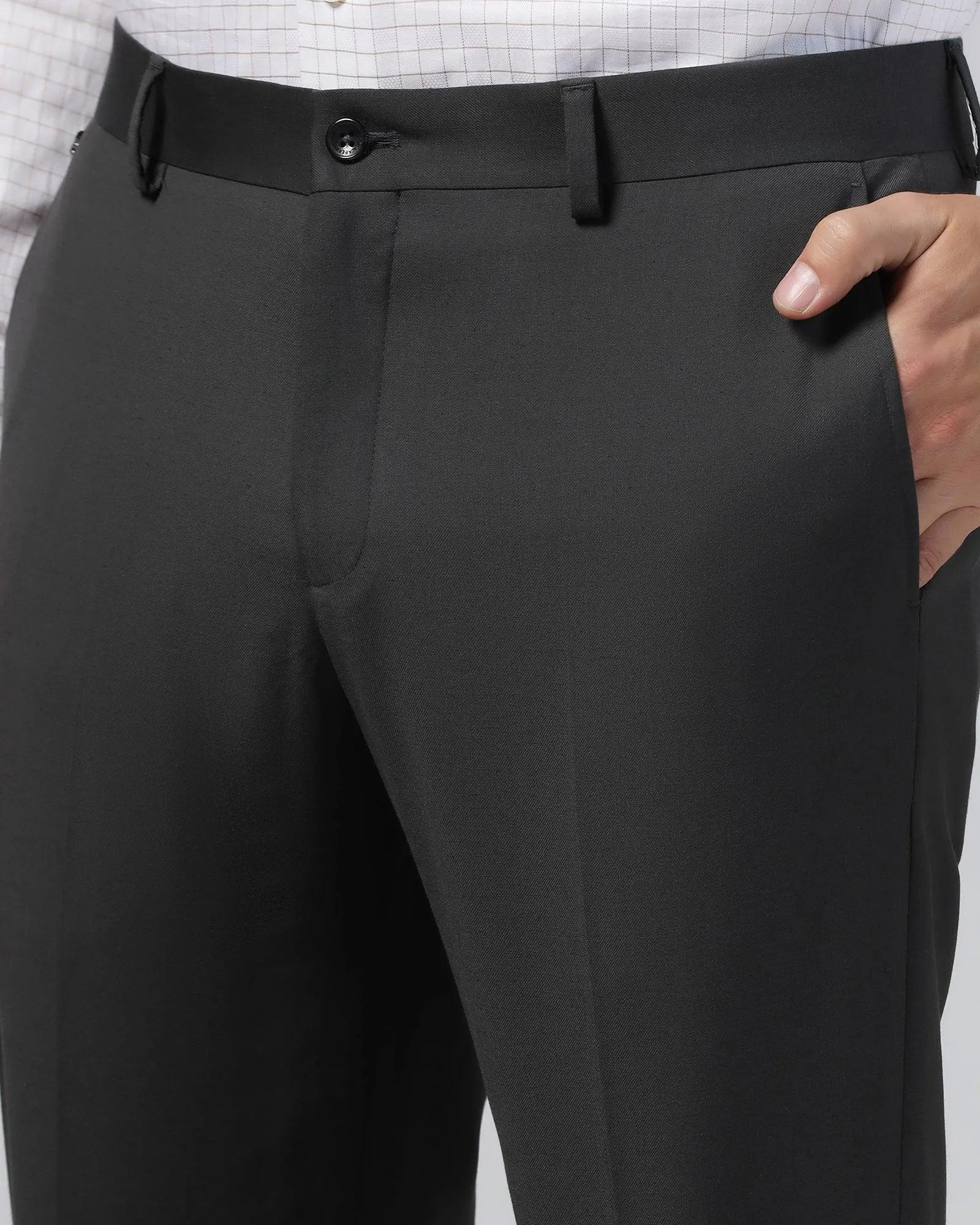 Slim Comfort B-95 Formal Charcoal Solid Trouser - Eldorado Soft Fabric Belt loops
