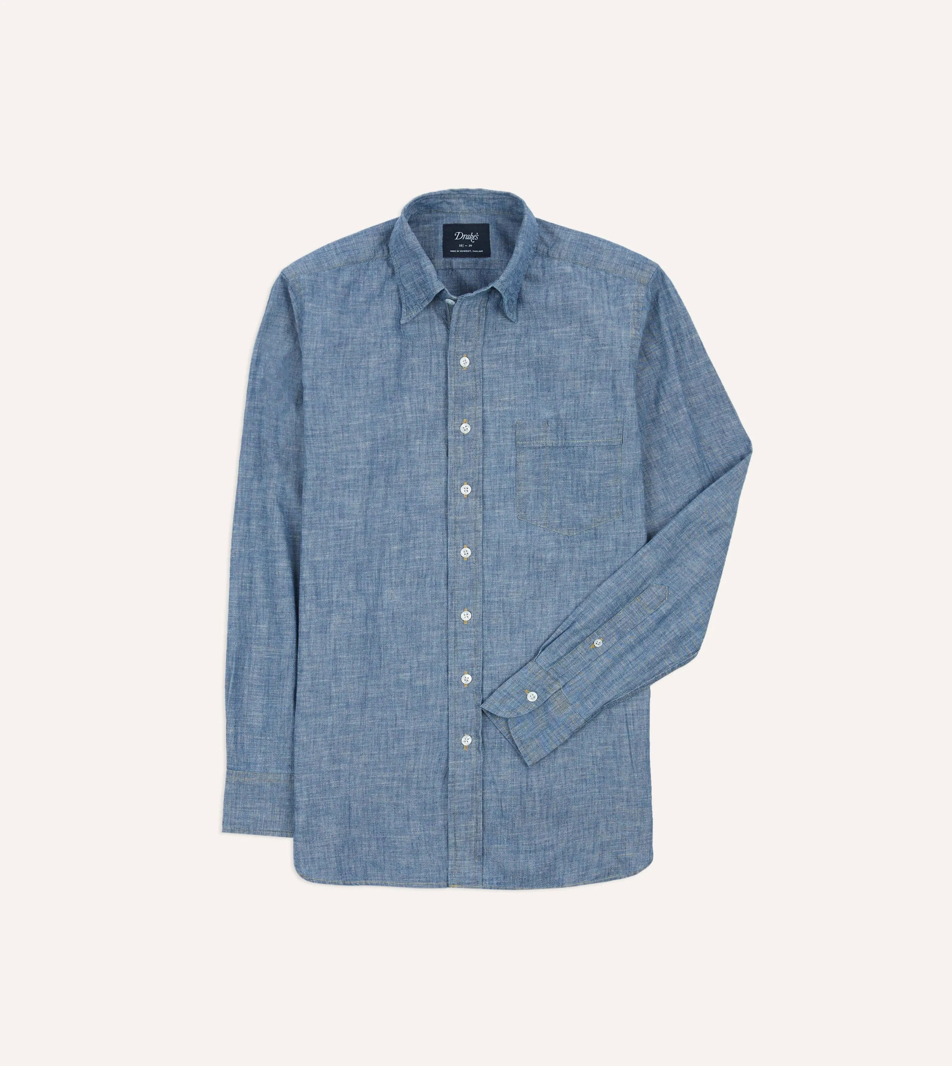Stretch Material Ethical production Blue Chambray Long Point Collar Shirt