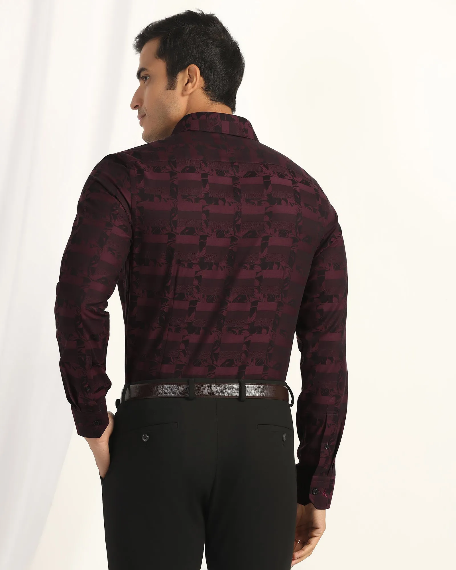Formal Wine Jacquard Shirt - Latin Two Tone Stitching