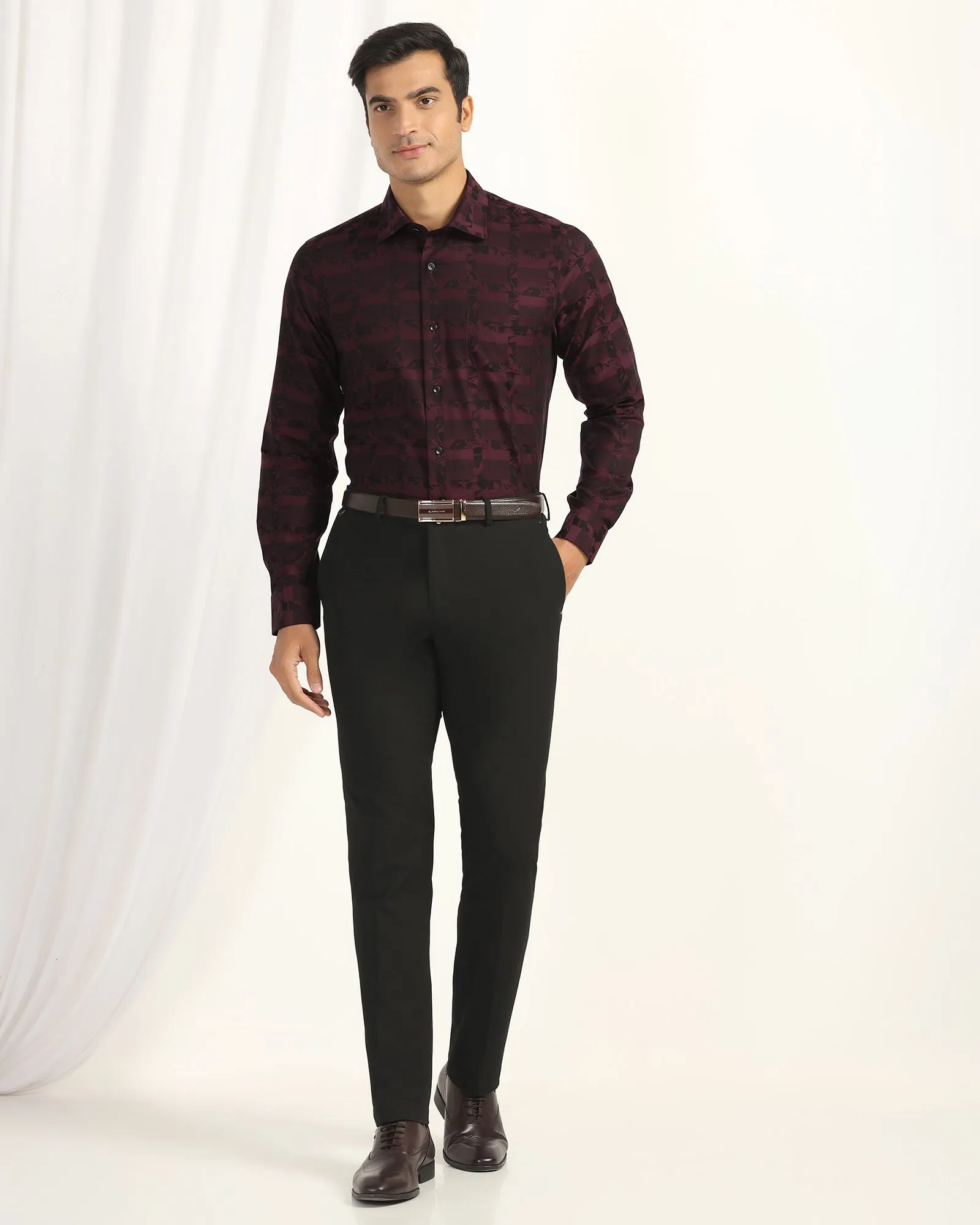 Formal Wine Jacquard Shirt - Latin Networking Session Organic Cotton