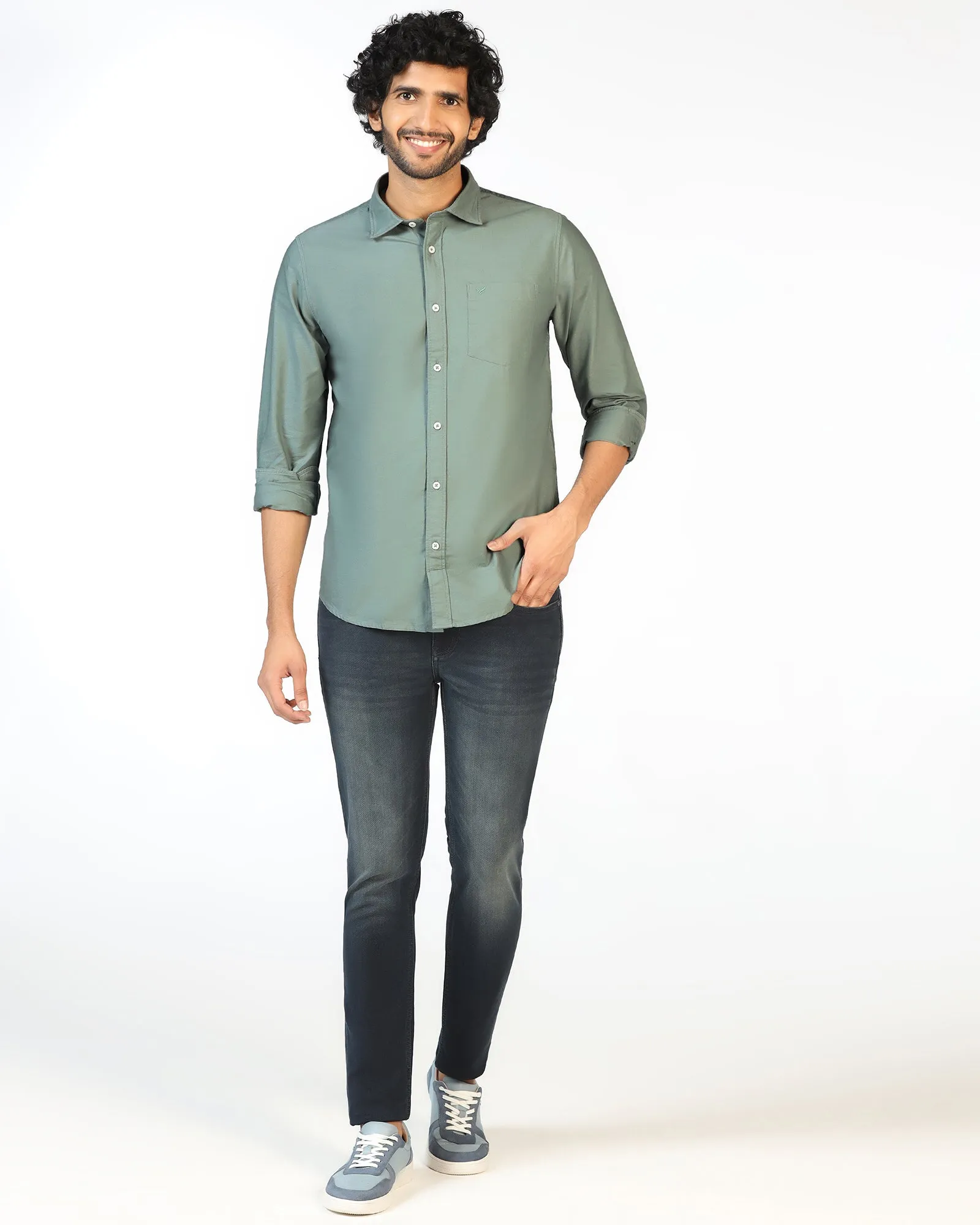 Olive Solid Shirt - Solly Breathable fabric Modern Style