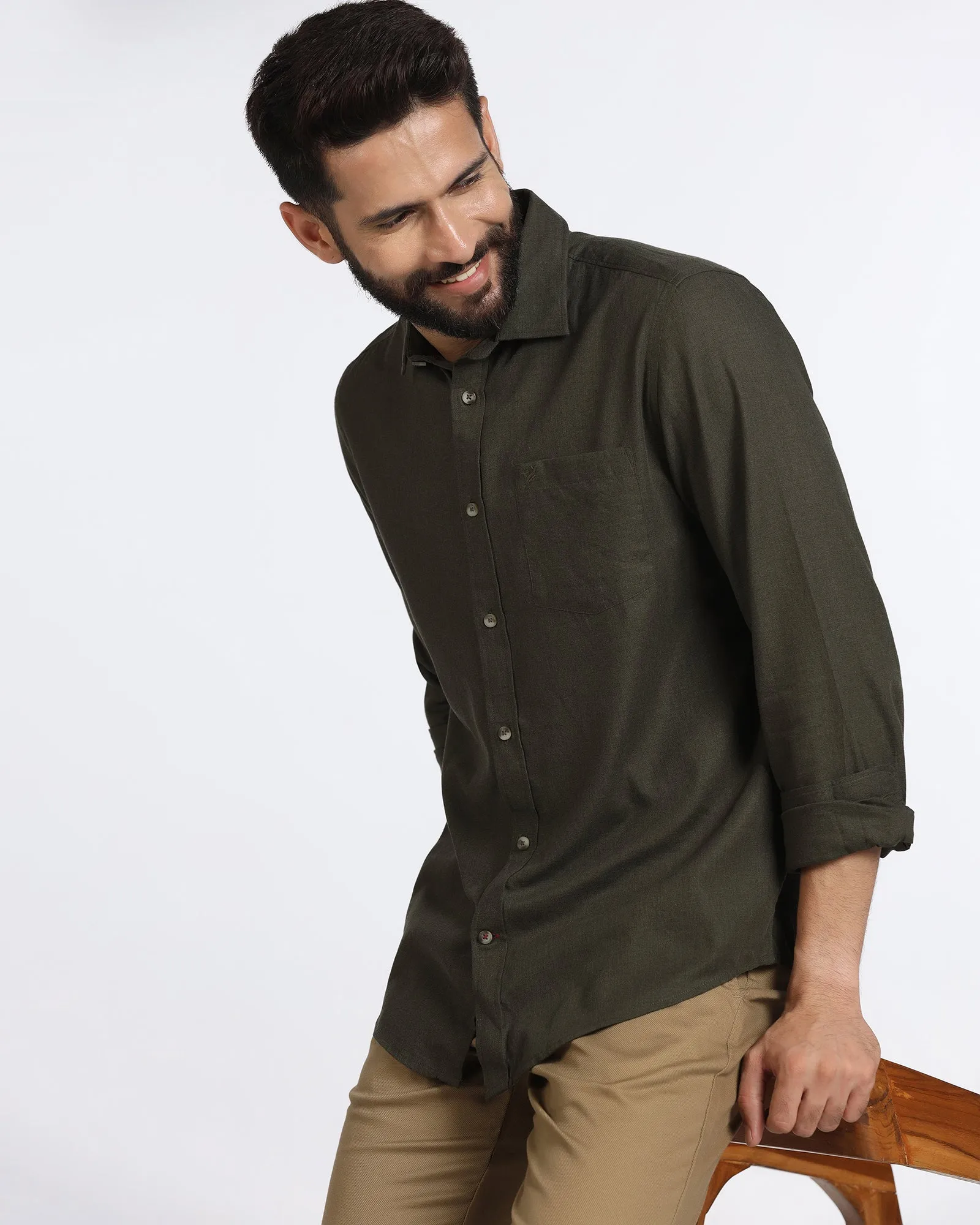 Long Sleeve Olive Solid Shirt - Lenox