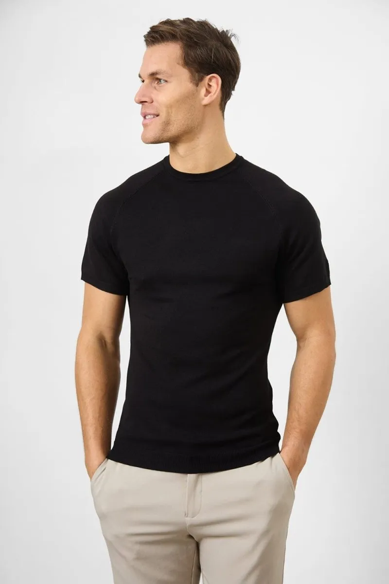 Anti Static Treatment Classic Layer Fine Gauge Knitted T-Shirt in Black