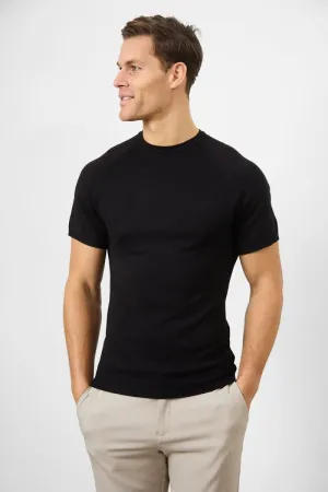 Anti Static Treatment Classic Layer Fine Gauge Knitted T-Shirt in Black