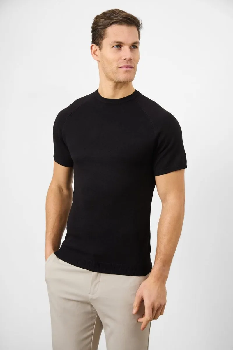 Premium Cotton Perfect for Any Outfit Fine Gauge Knitted T-Shirt in Black