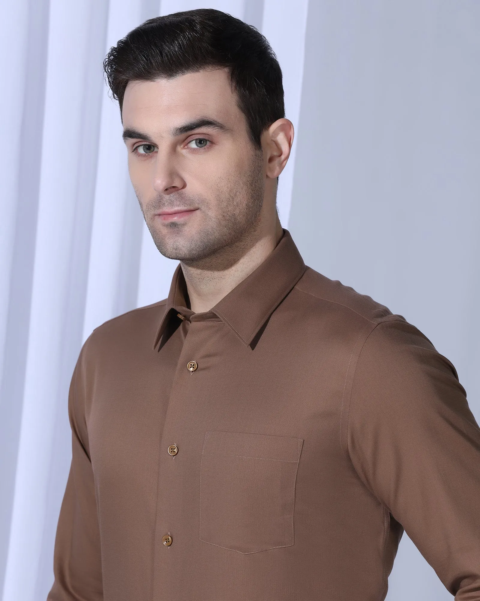 Non Iron Formal Rust Textured Shirt - Vlog ethical fashion