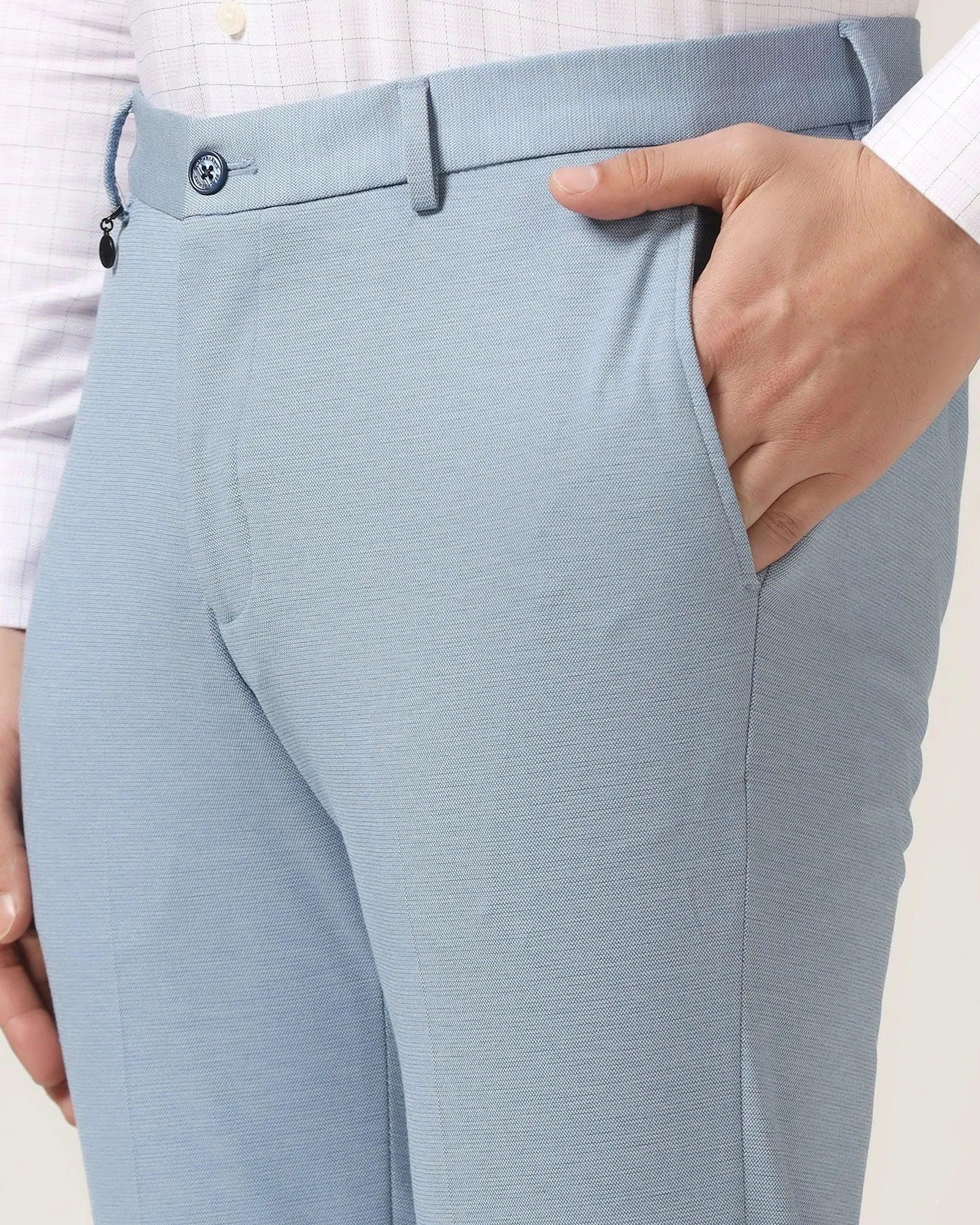 Slim Fit B-91 Formal Blue Textured Trouser - Steve Premium Stretch