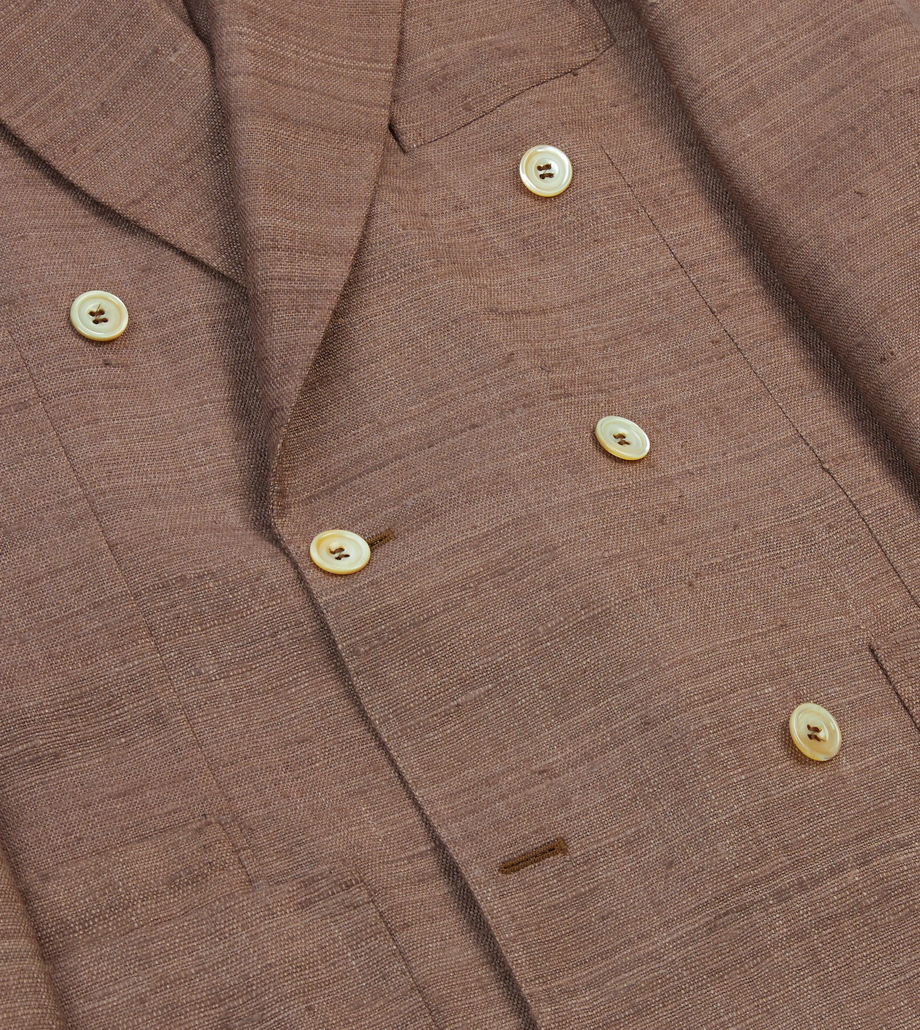 Non Irritating Seams Brown Tussah Silk Double-Breasted Tailored Jacket