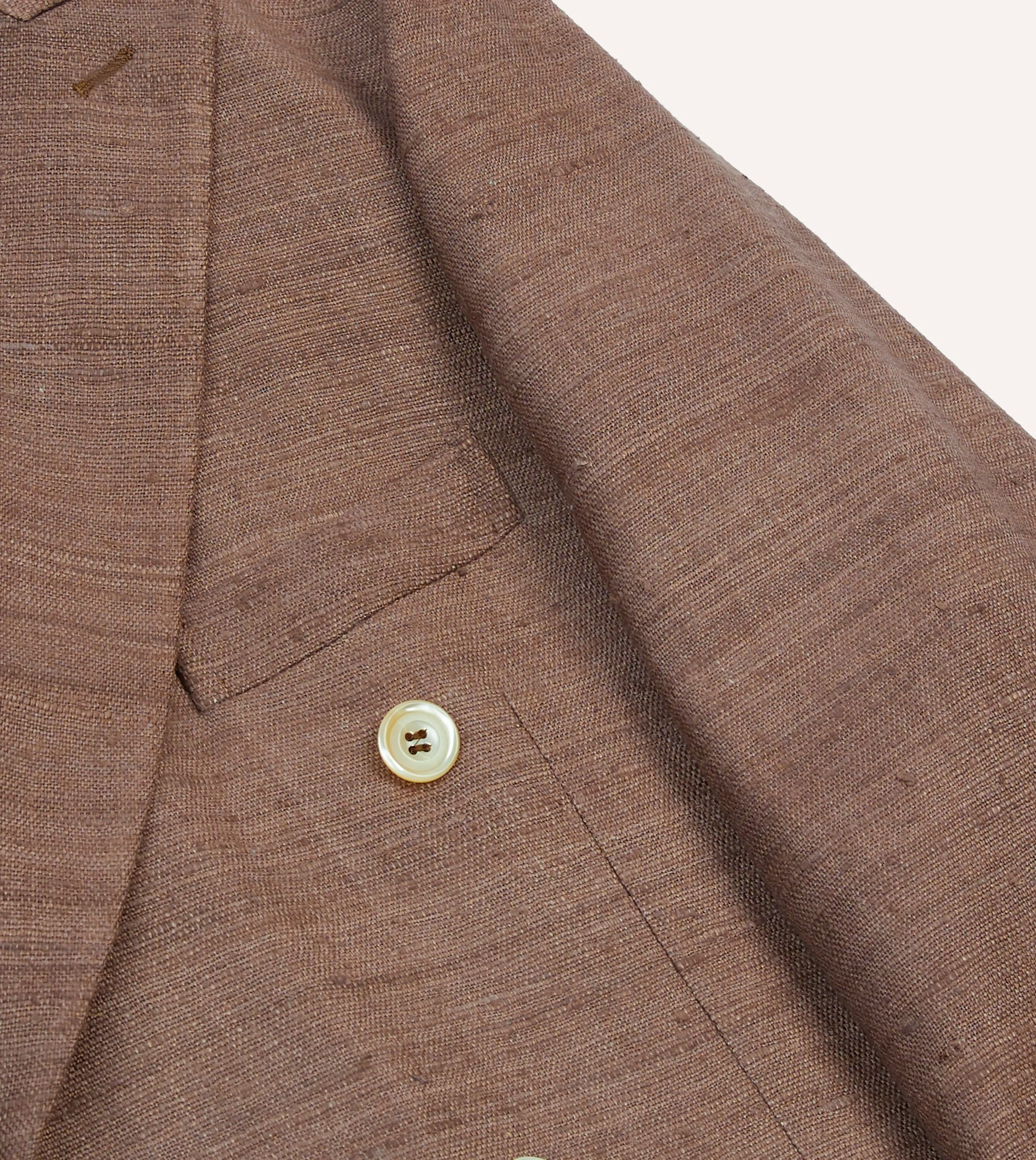 Brown Tussah Silk Double-Breasted Tailored Jacket Reinforced Edging
