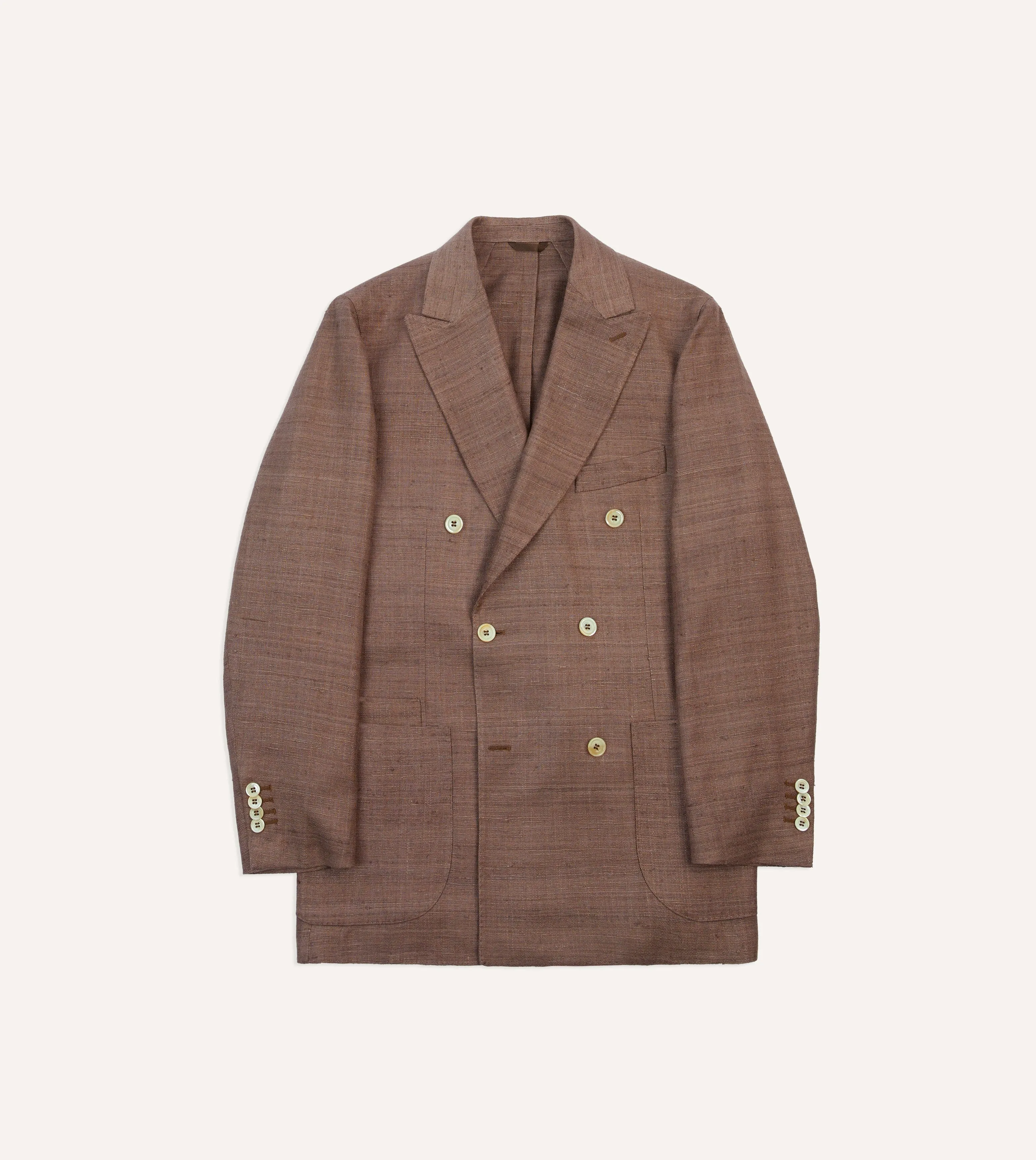 Ergonomic Silhouette Brown Tussah Silk Double-Breasted Tailored Jacket