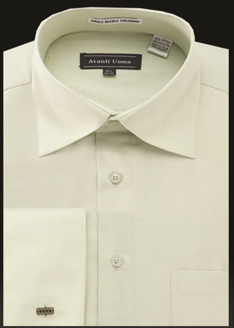 Avanti Uomo French Cuff Dress Shirt DN32M Sage Neutral Colors high-low hem